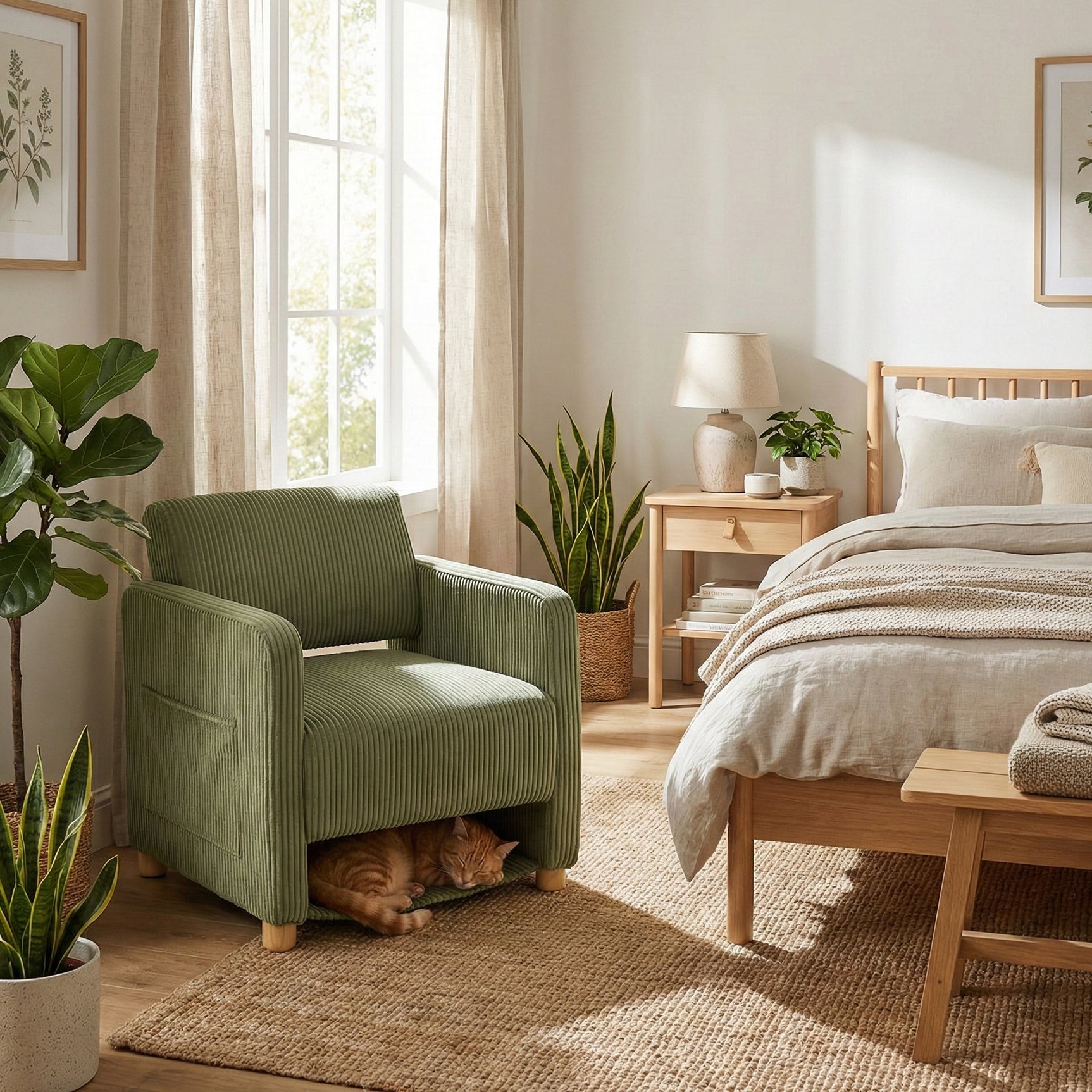 Loungesessel mit Armlehnen aus beigem Cord – DOMCO
