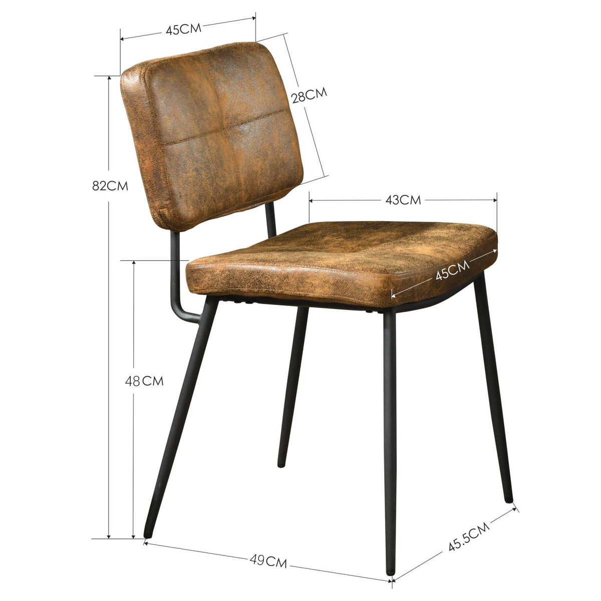 Set of 2 industrial dining chairs in suede - Karomi