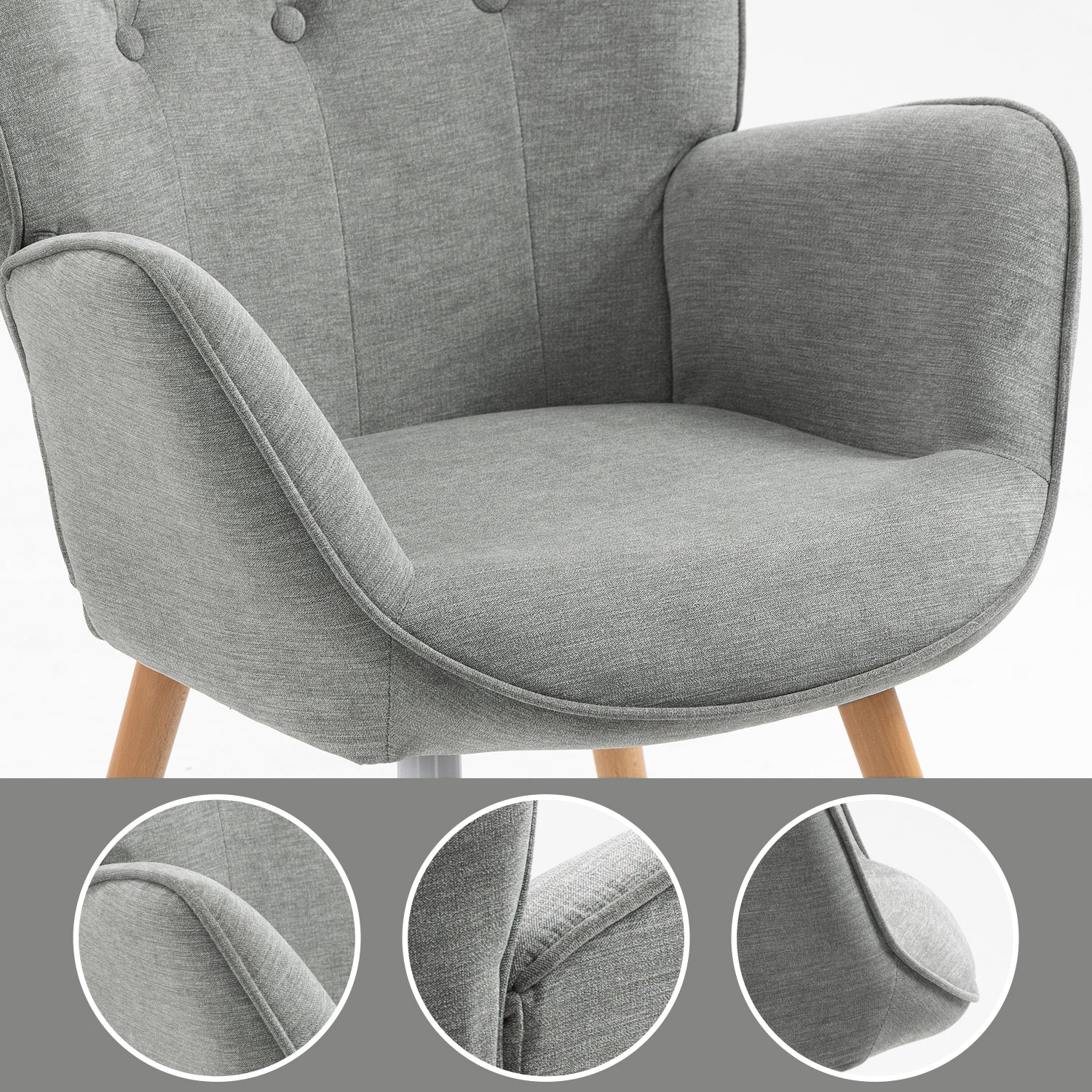 Scandinavian armchair with armrests in padded gray fabric - kas