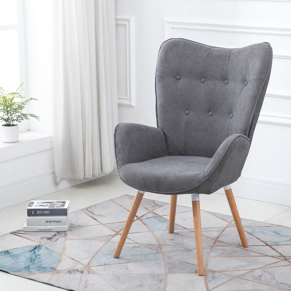 Fauteuil scandinave avec accoudoirs en tissu gris foncé capitonné - KAS