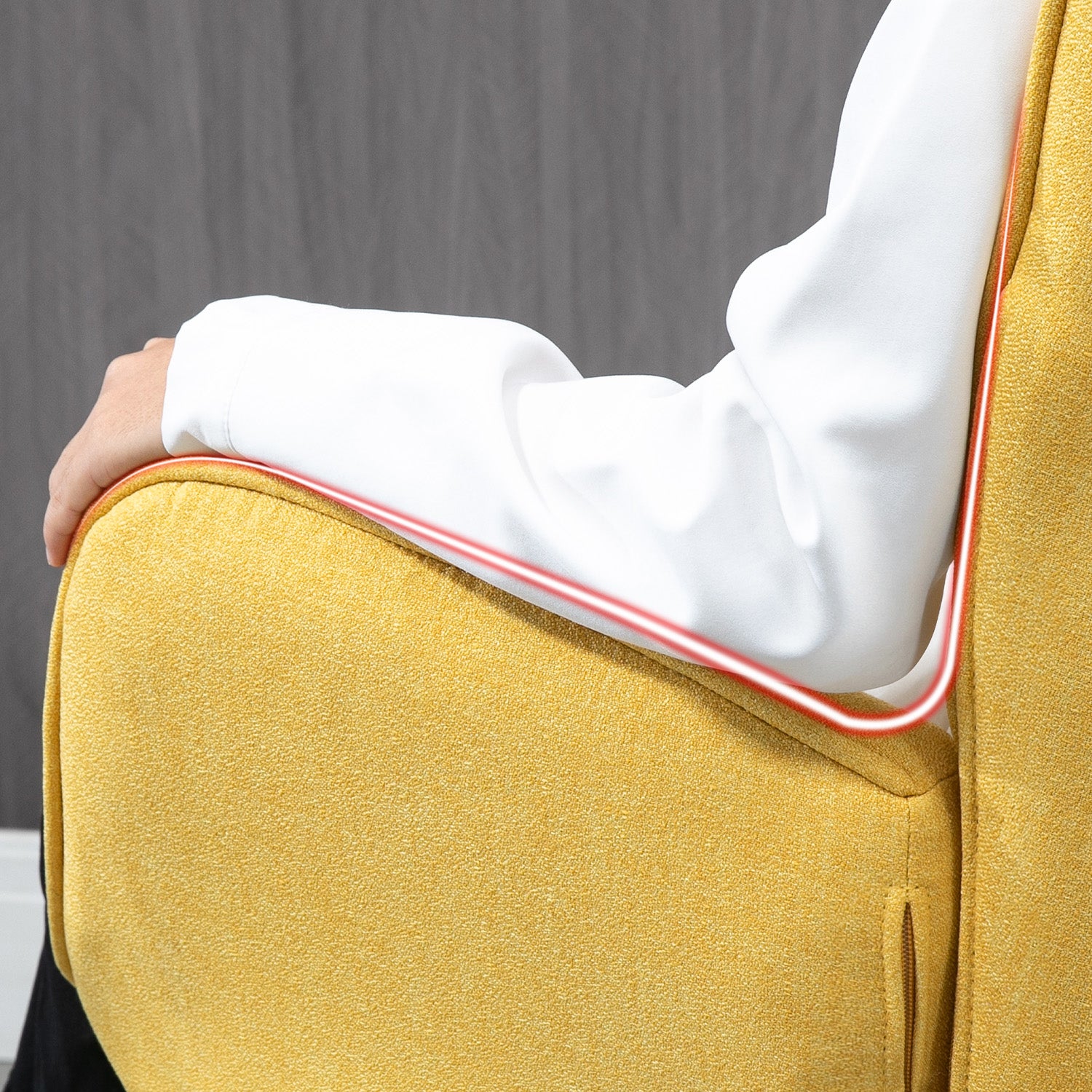 Fauteuil à bascule allaitement scandinave avec accoudoirs en tissu jaune à surpiqûres - KELAN