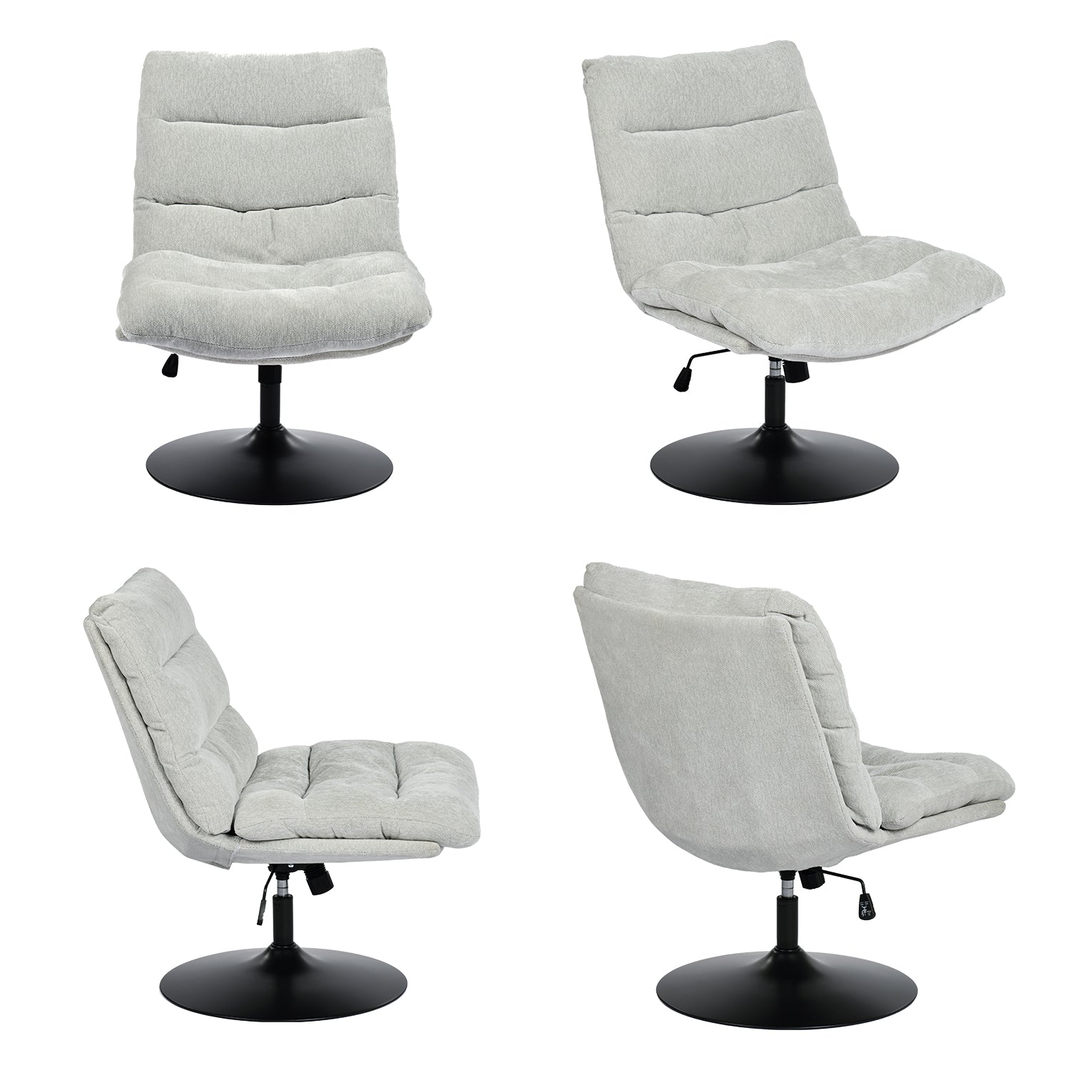 Verstellbarer Freizeitsessel aus grauem Chenille-Stoff, um 360° drehbar – LAMBERY