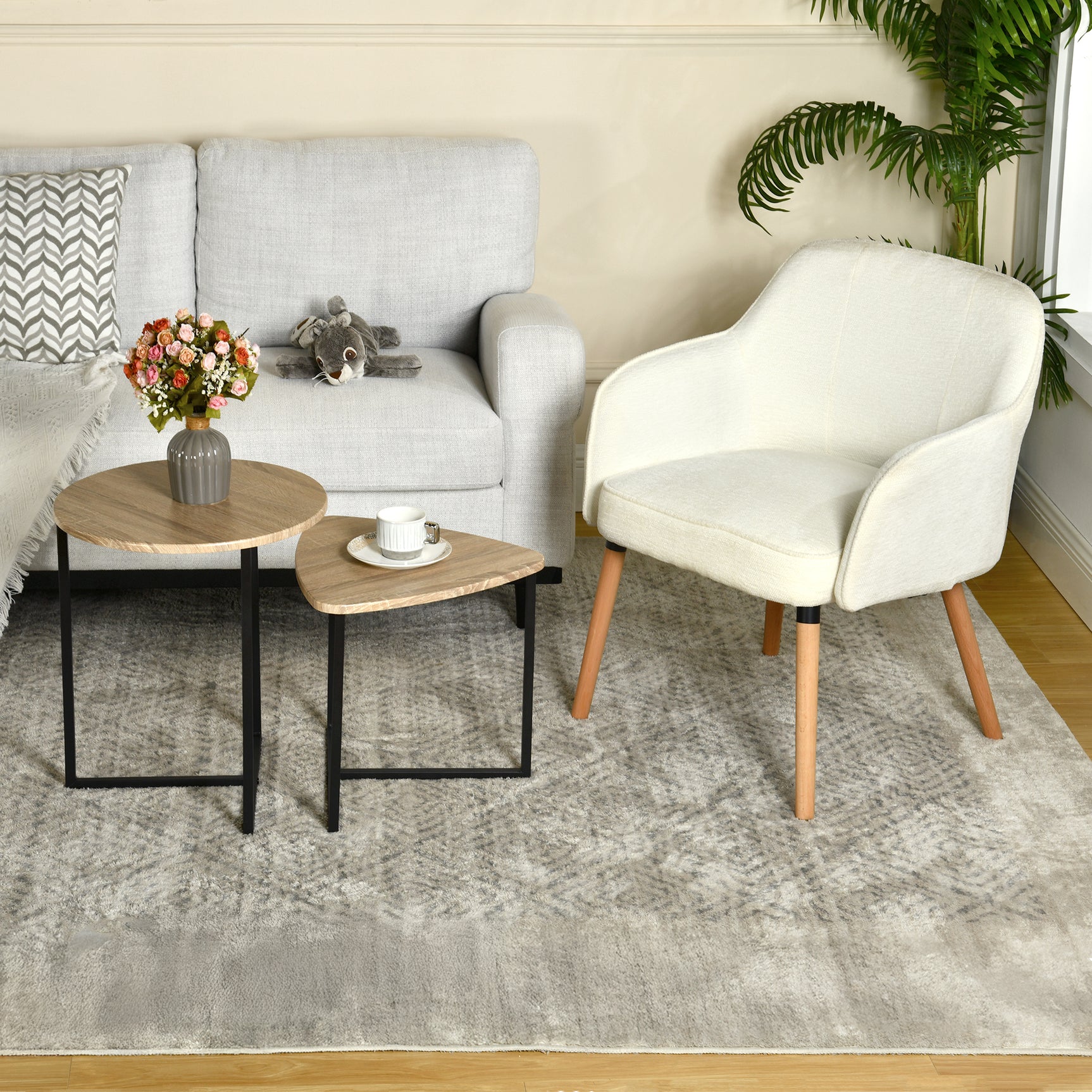 Lot de 2 tables basses gigognes style industriel en métal noir et bois imitation chêne ââ‚?LAYA