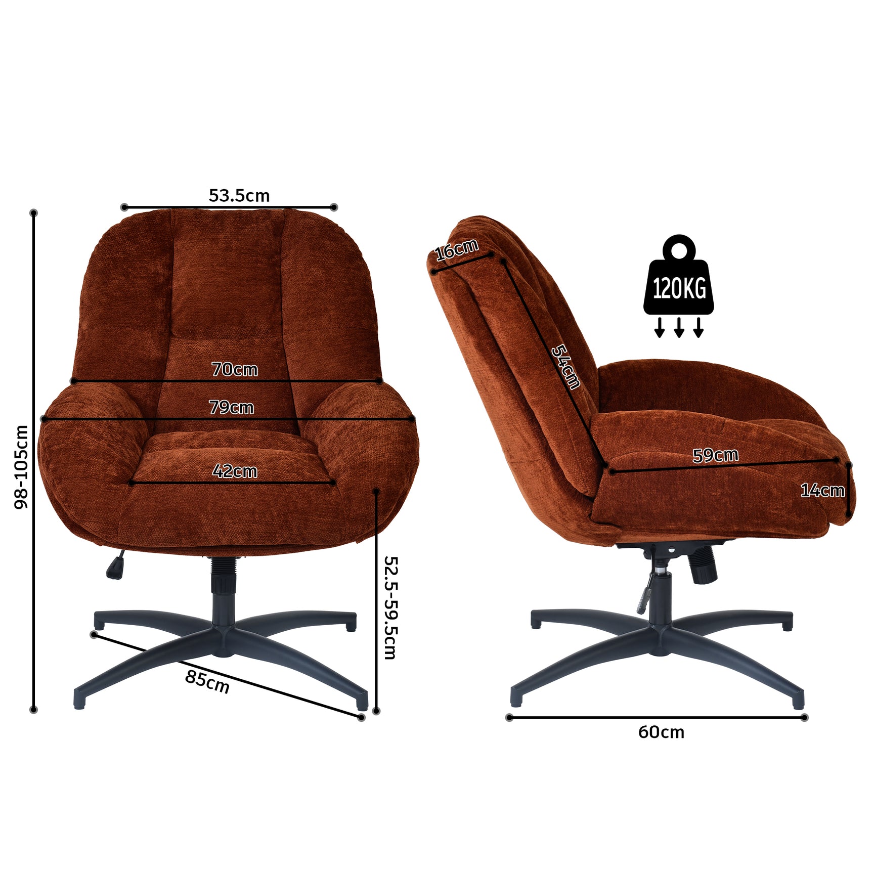 Adjustable Ergonomic Office Armchair Pivoting with fabric armrests white loop - Thomasina