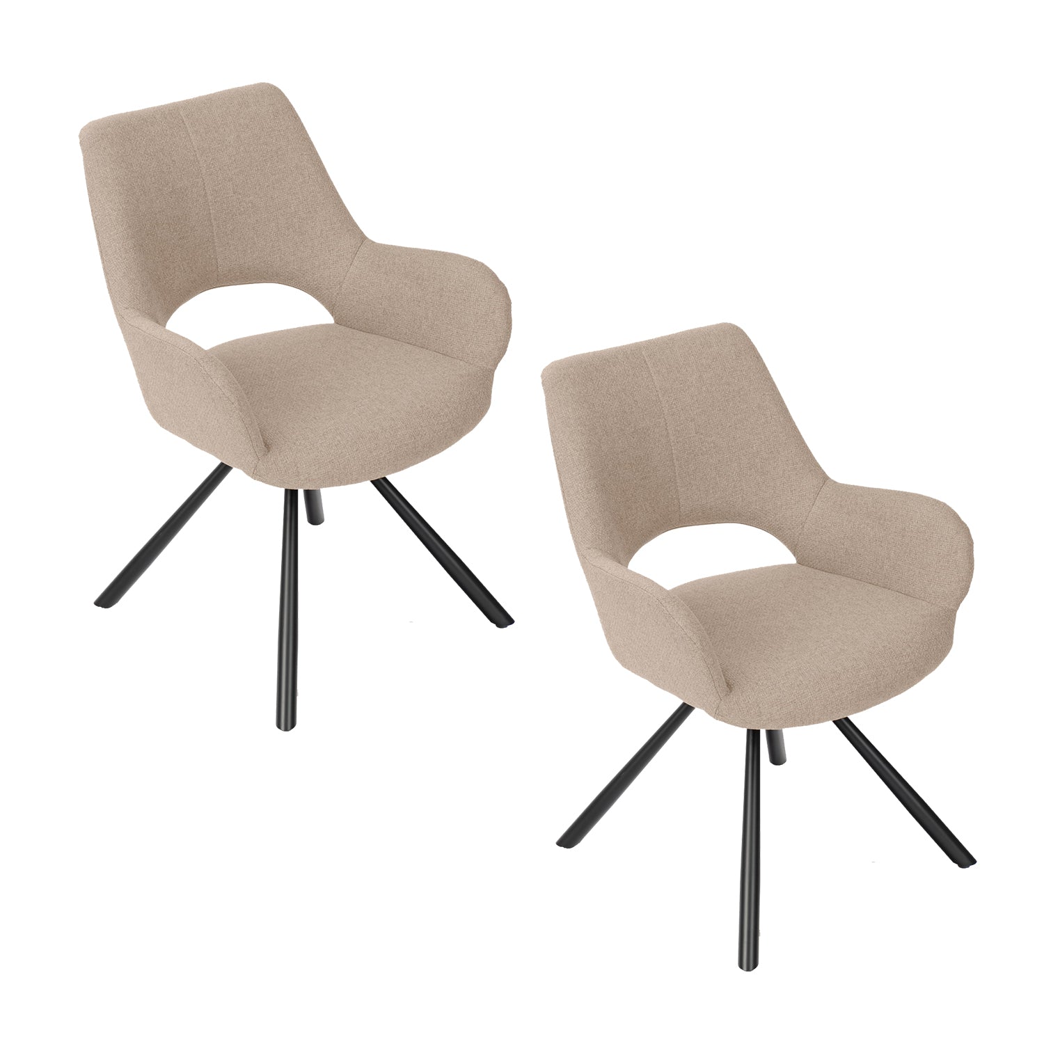 Lot de 2 chaises de salle à manger scandinaves avec accoudoirs en tissu beige - BETH