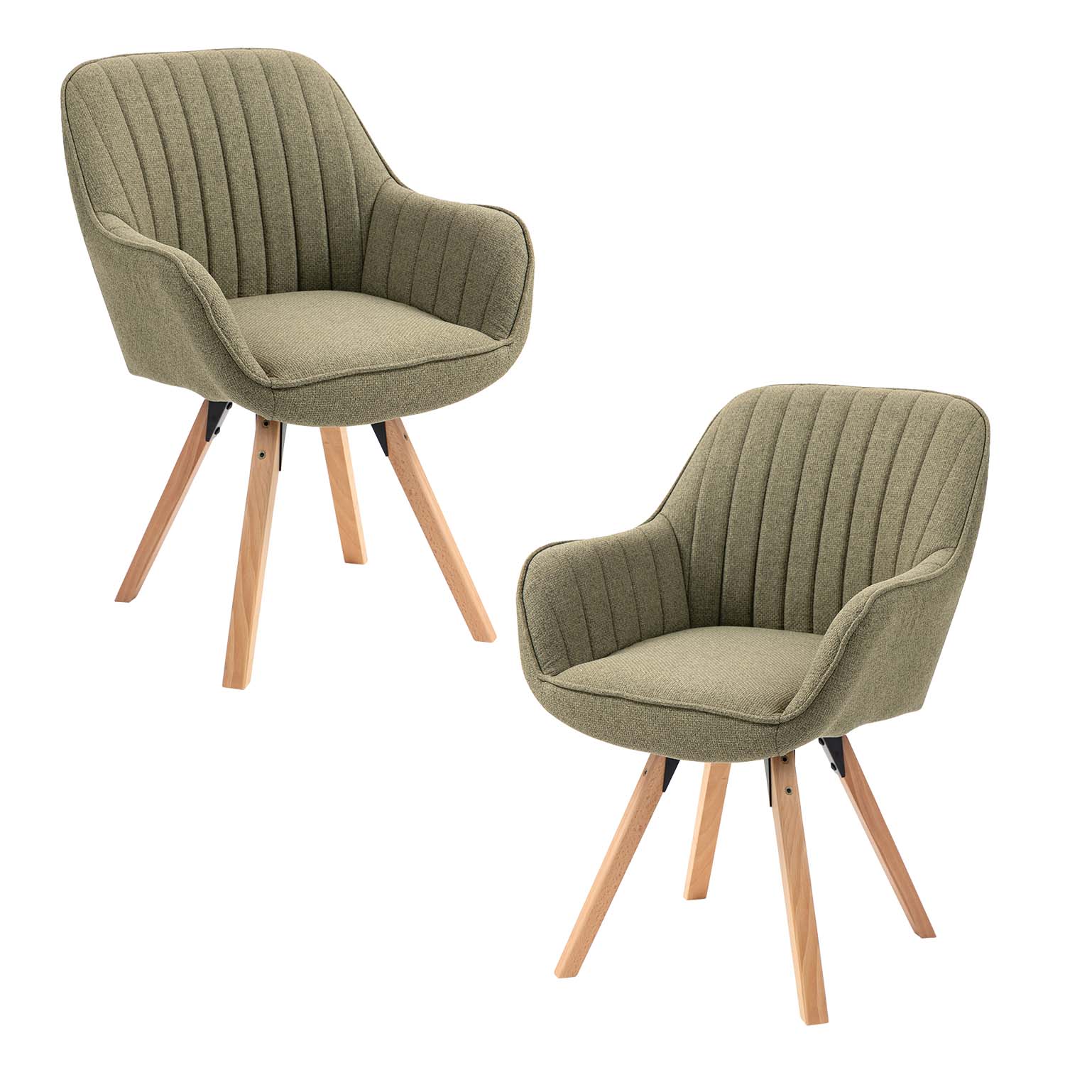 Set aus 2 bequemen Esszimmerstühlen aus grünem Stoff, 360° drehbar – CARSON FABRIC GREEN 2STK
