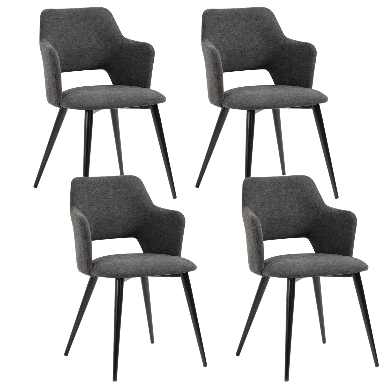 Lot de 4 fauteuils de salle à manger scandinaves avec accoudoirs en tissu gris - AKANJI