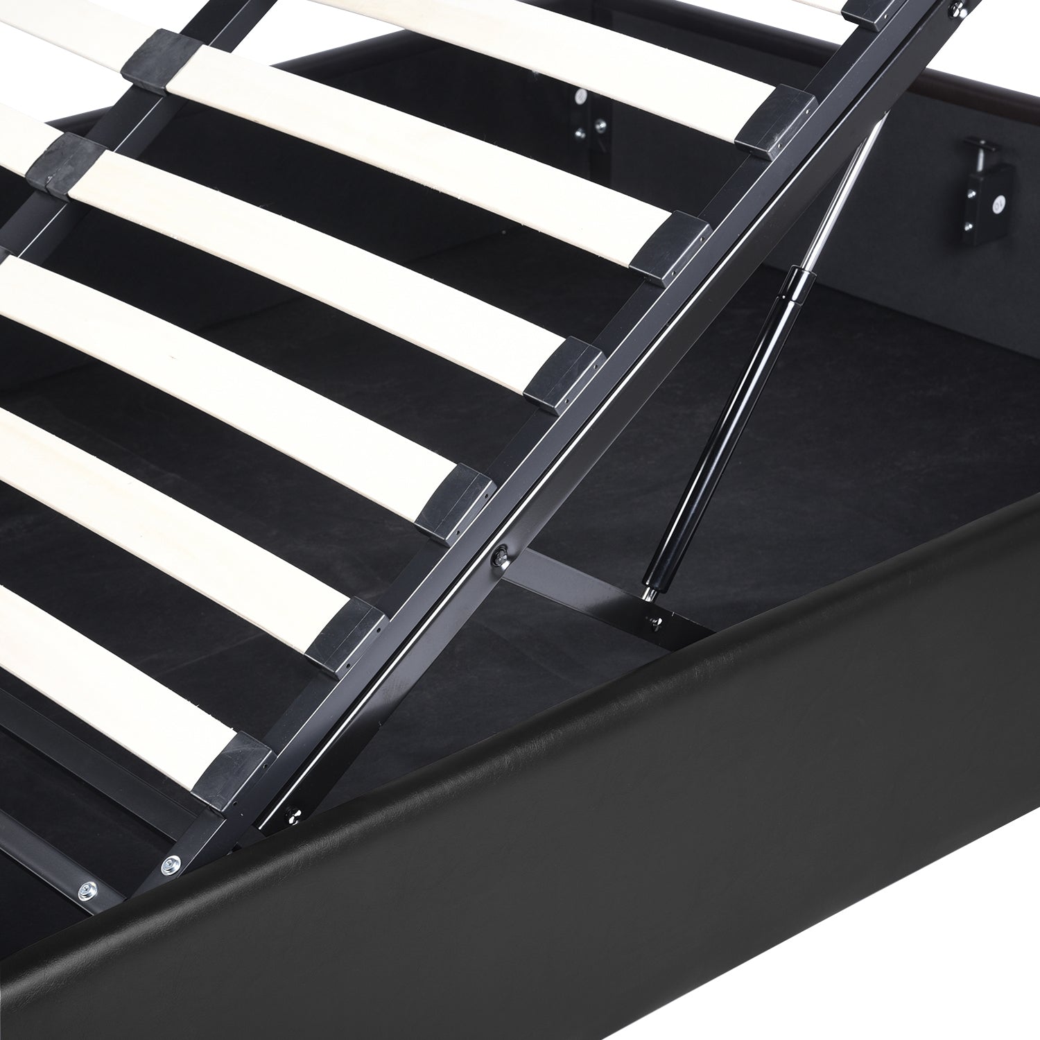 Lit coffre 2 places (140x190) avec sommier à lattes au style scandinave en similicuir noir - MAJESTY