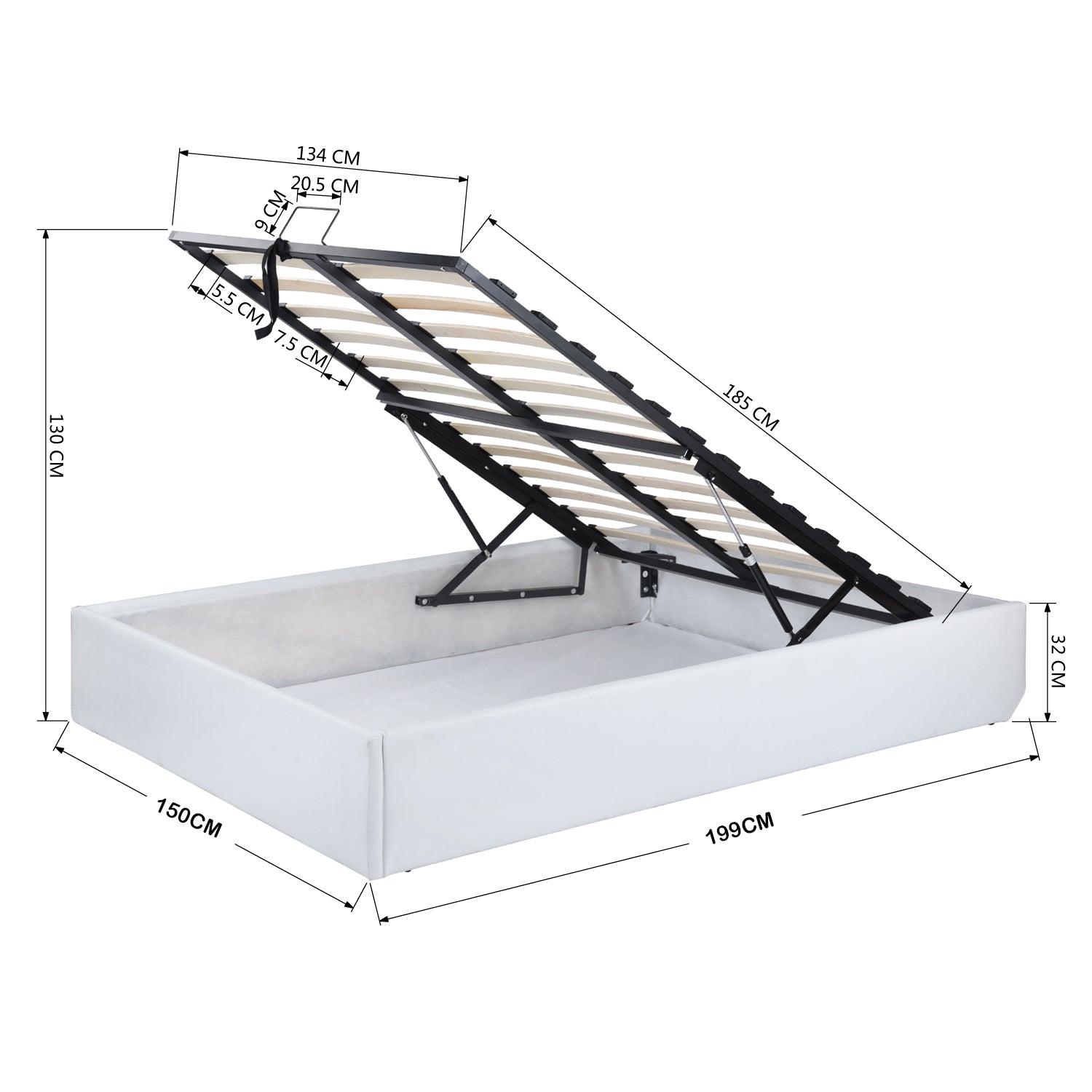 Lit coffre 2 places (140x190) avec sommier à lattes au style scandinave en similicuir blanc - MAJESTY