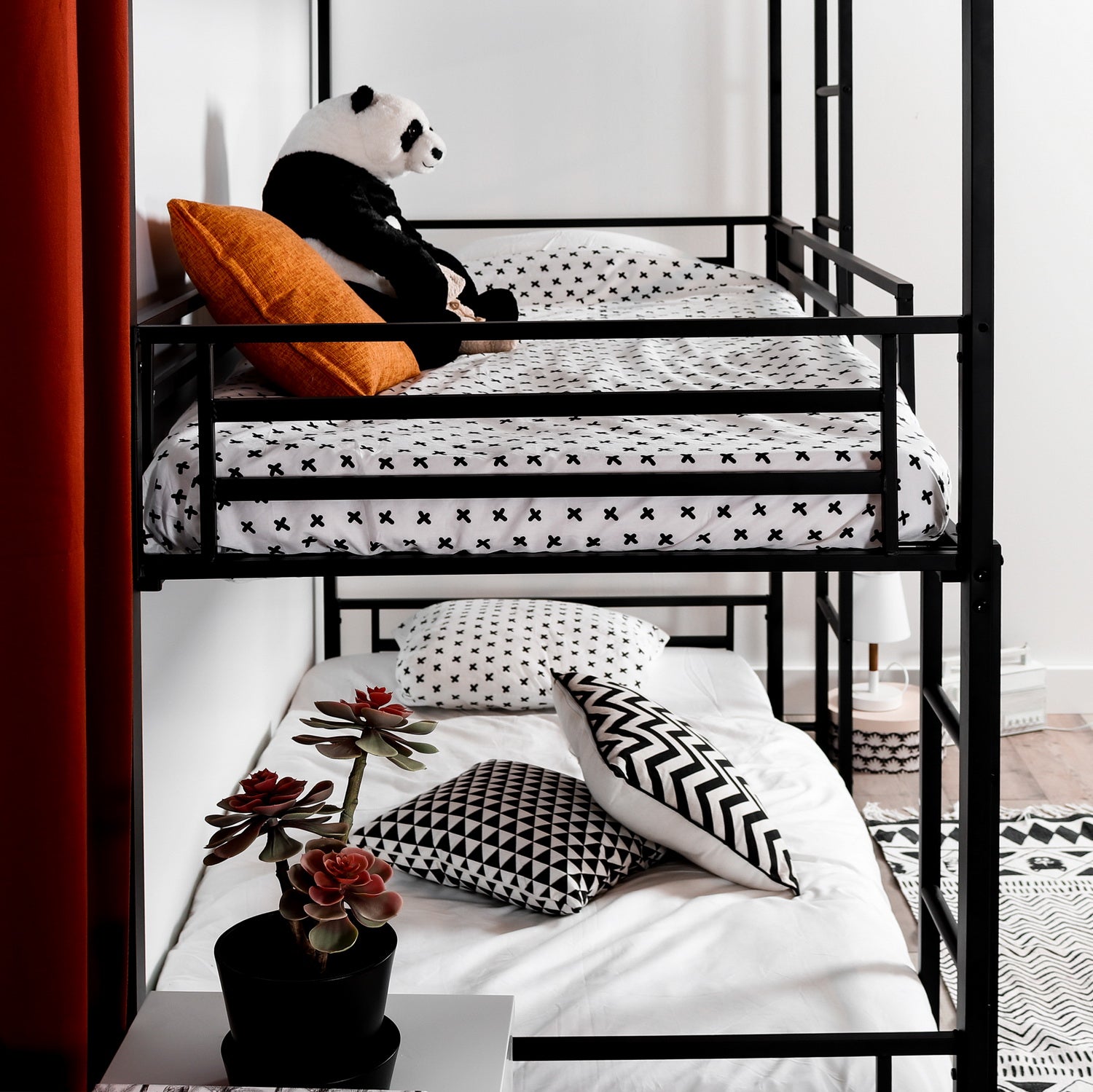 Lit superposé 3 places et 3 étages en métal noir avec échelle 90x190cm (matelas non inclus) - TRIO 3 RECTANGULAR BLACK