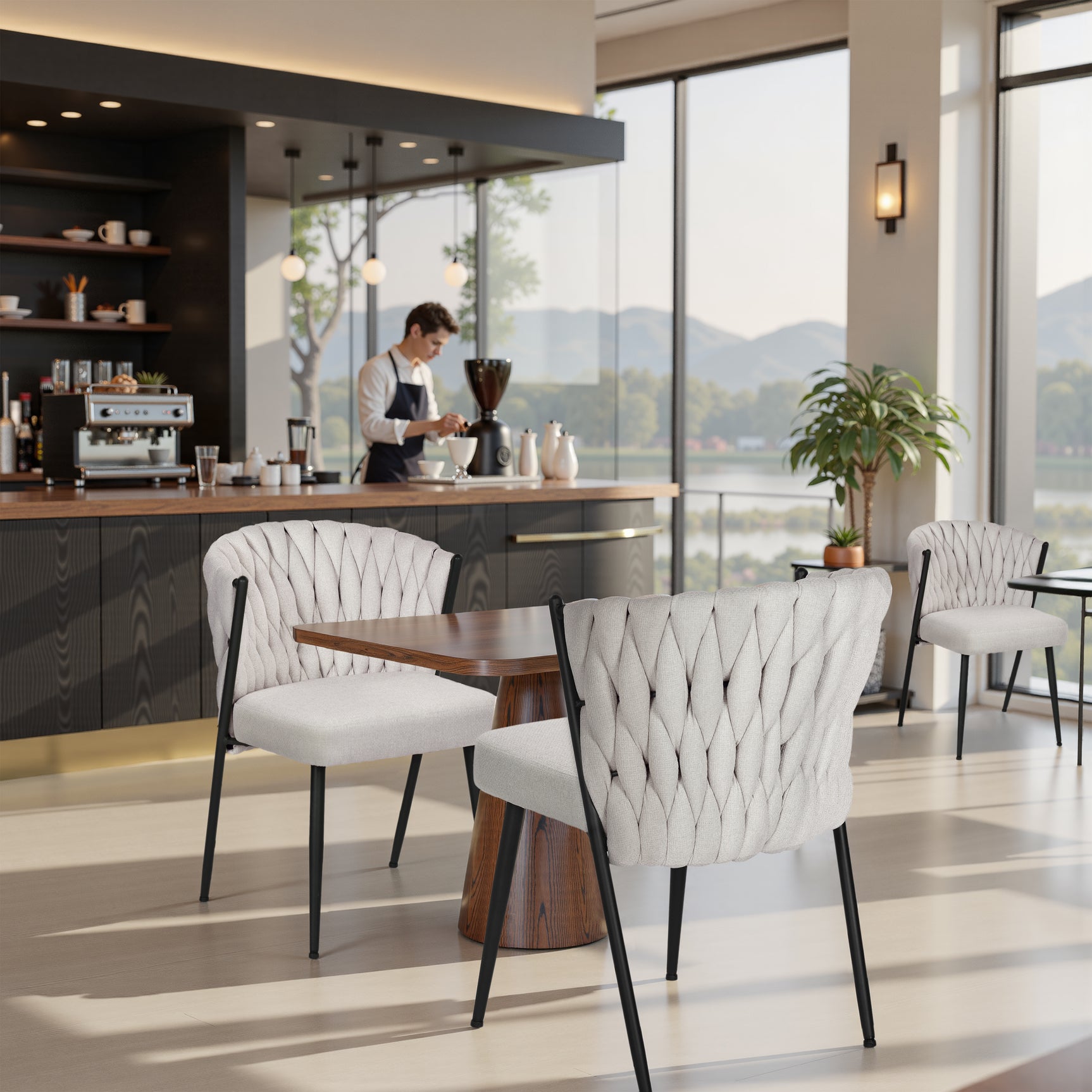 Set von 6 industriellen Essstühlen mit geflochtener Datei in Beige Fabric - Miliana - Miliana