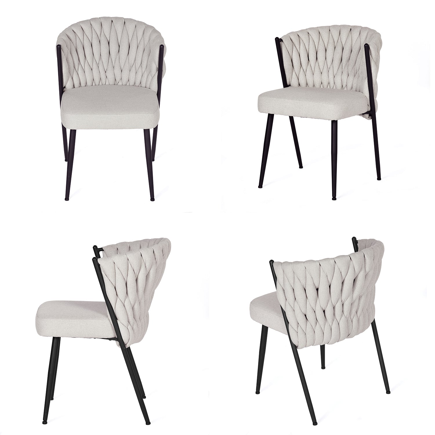 Set aus 4 Esszimmerstühlen im Industriestil mit geflochtener Rückenlehne aus beigem Stoff – MILIANA