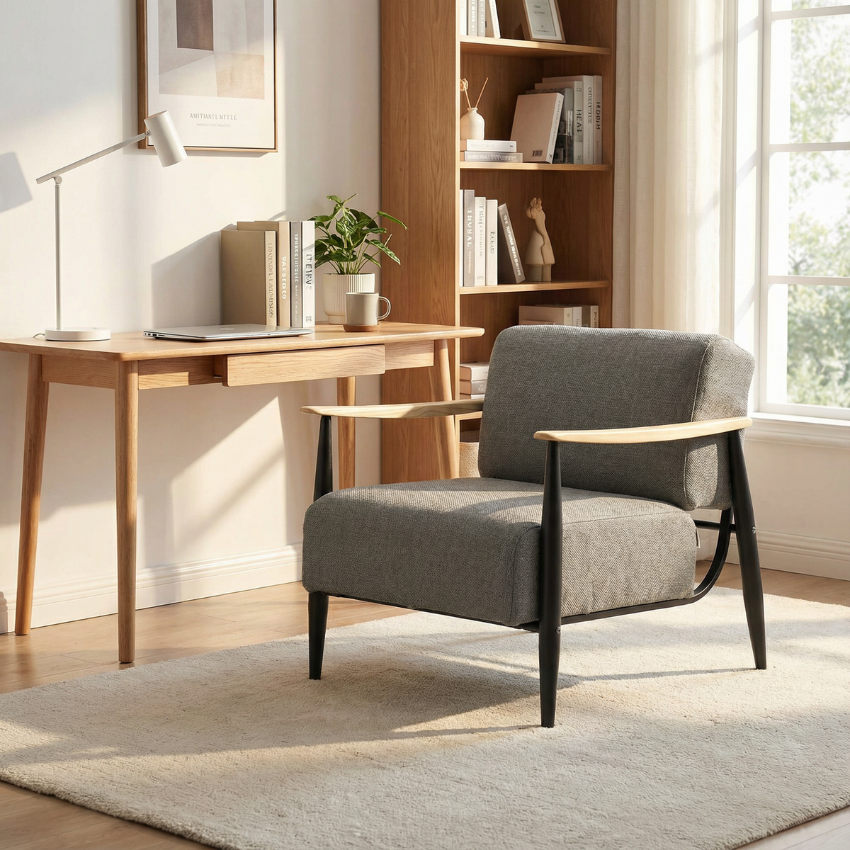 Loungesessel mit Armlehnen aus beigem Cord – DOMCO