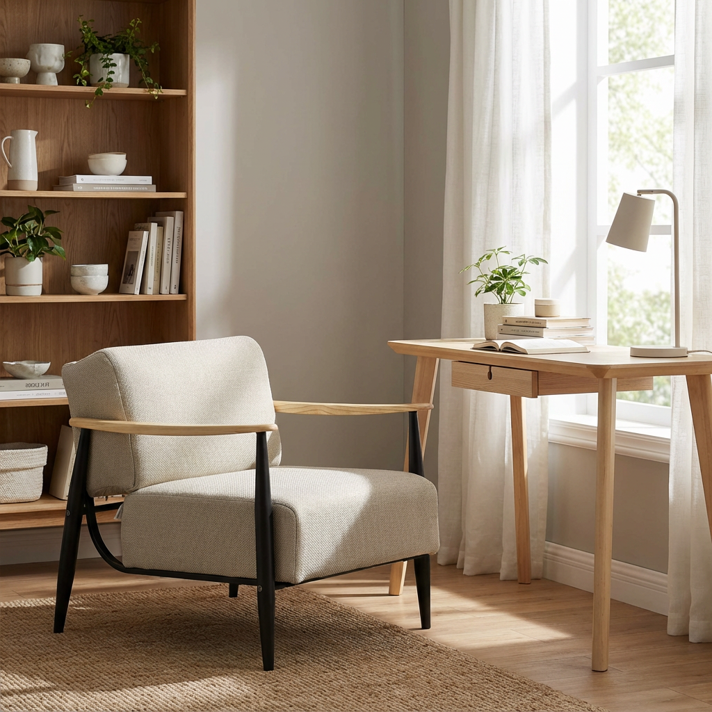 Loungesessel mit Armlehnen aus beigem Cord – DOMCO