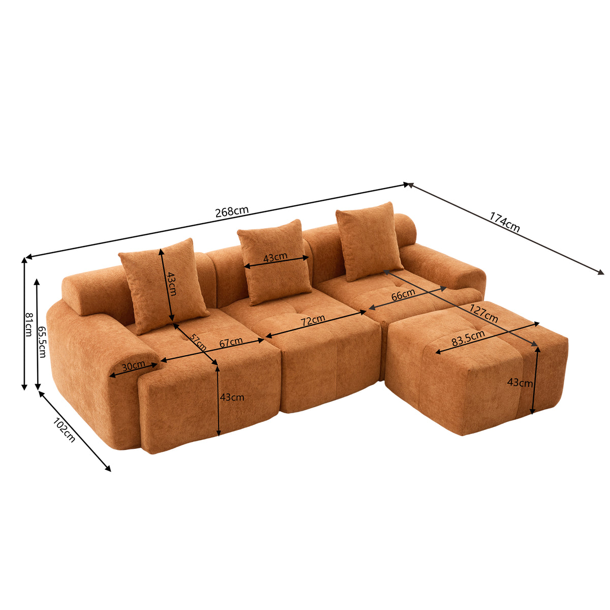 2-seater sofa bed in dark gray fabric with side pockets, modern convertible sofa