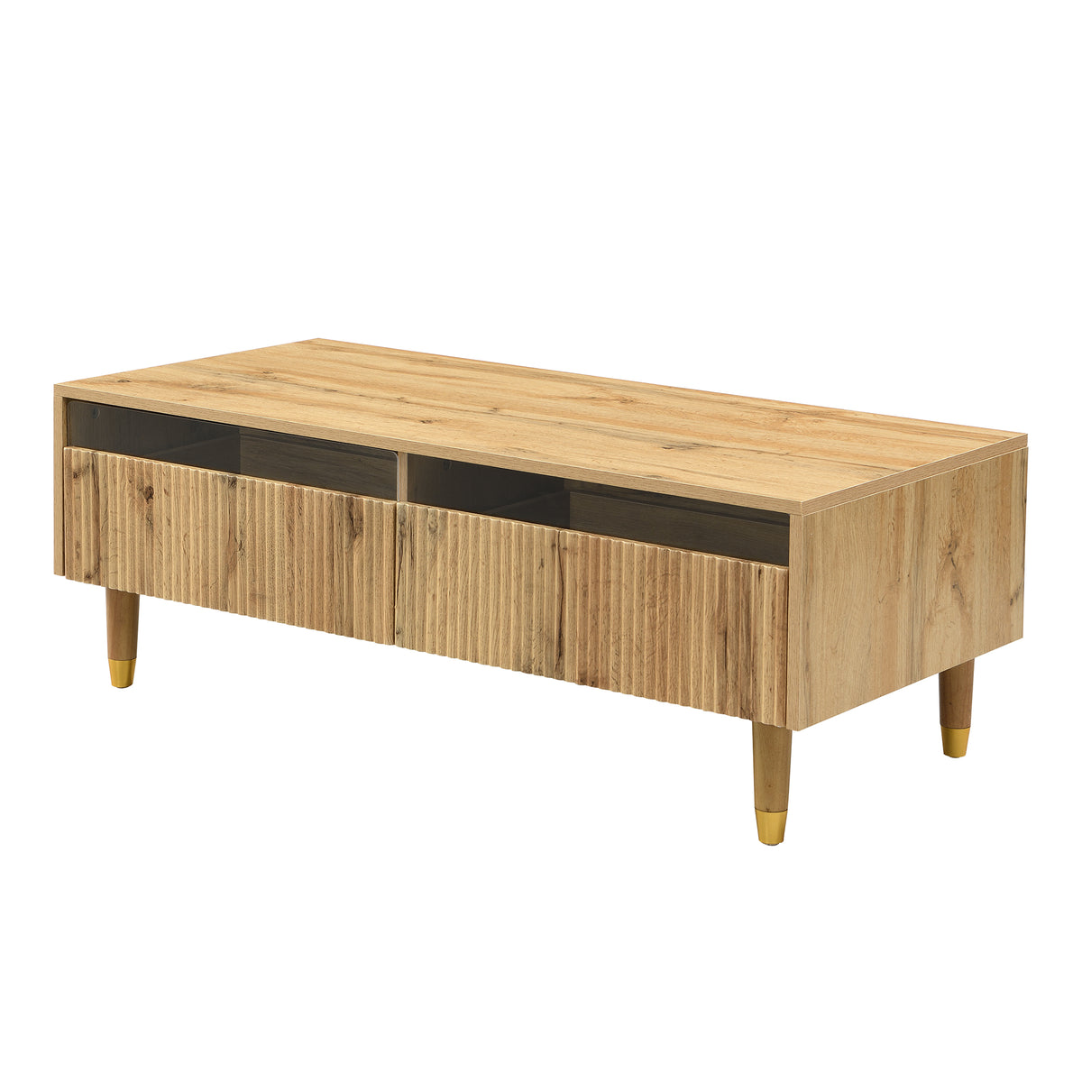 Table basse en MDF couleur chêne clair avec éclairage LED