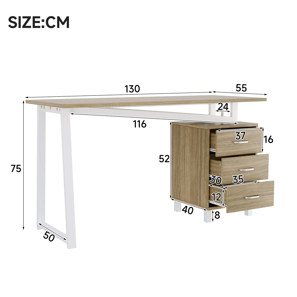 Bois naturel et blanc bureau MDF avec rangement