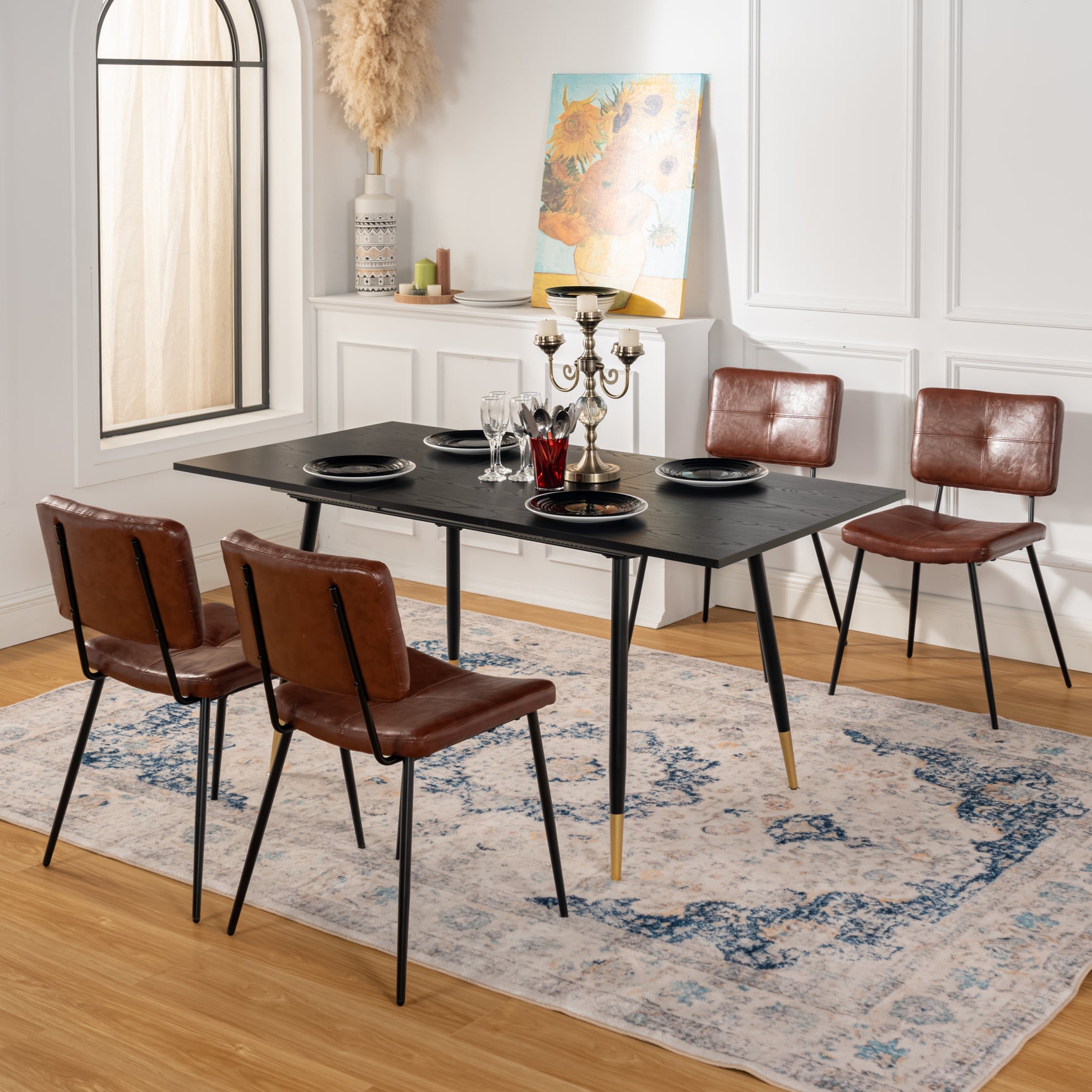 Set von 4 industriellen Esstühle in braun geöltem Leder - Pomona