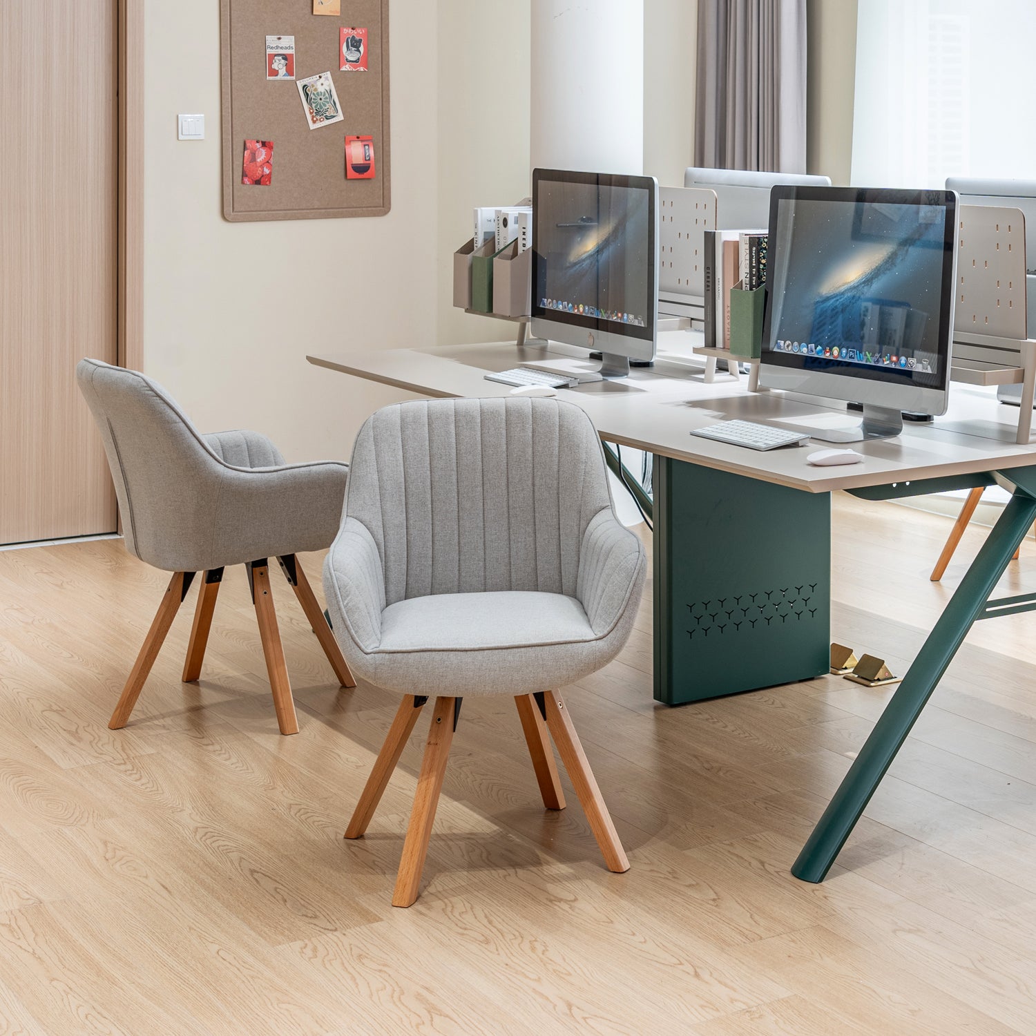 Comfortable dining room chair in beige fabric, 360° swivel - CARSON FABRIC BEIGE