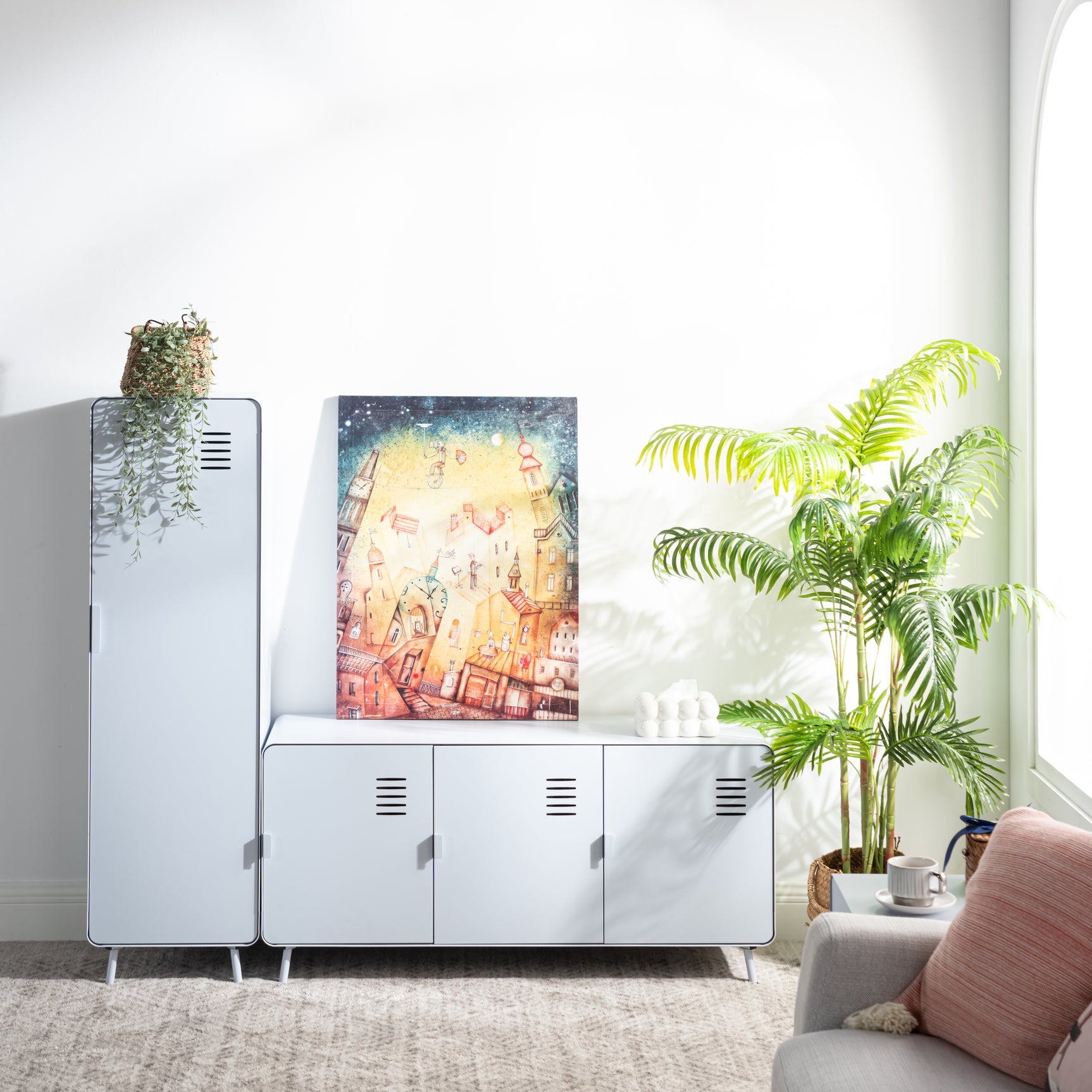 Armoire/Casier métallique blanc au style industriel avec étagères - WALNUT