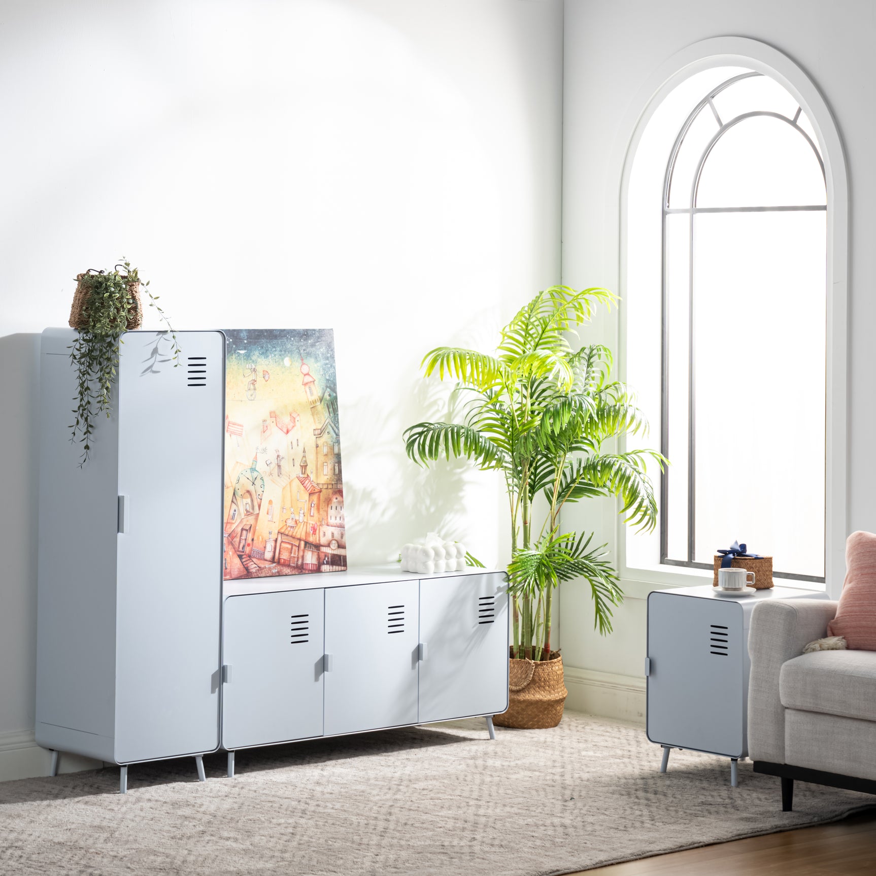 Armoire/Casier métallique blanc au style industriel avec étagères - WALNUT