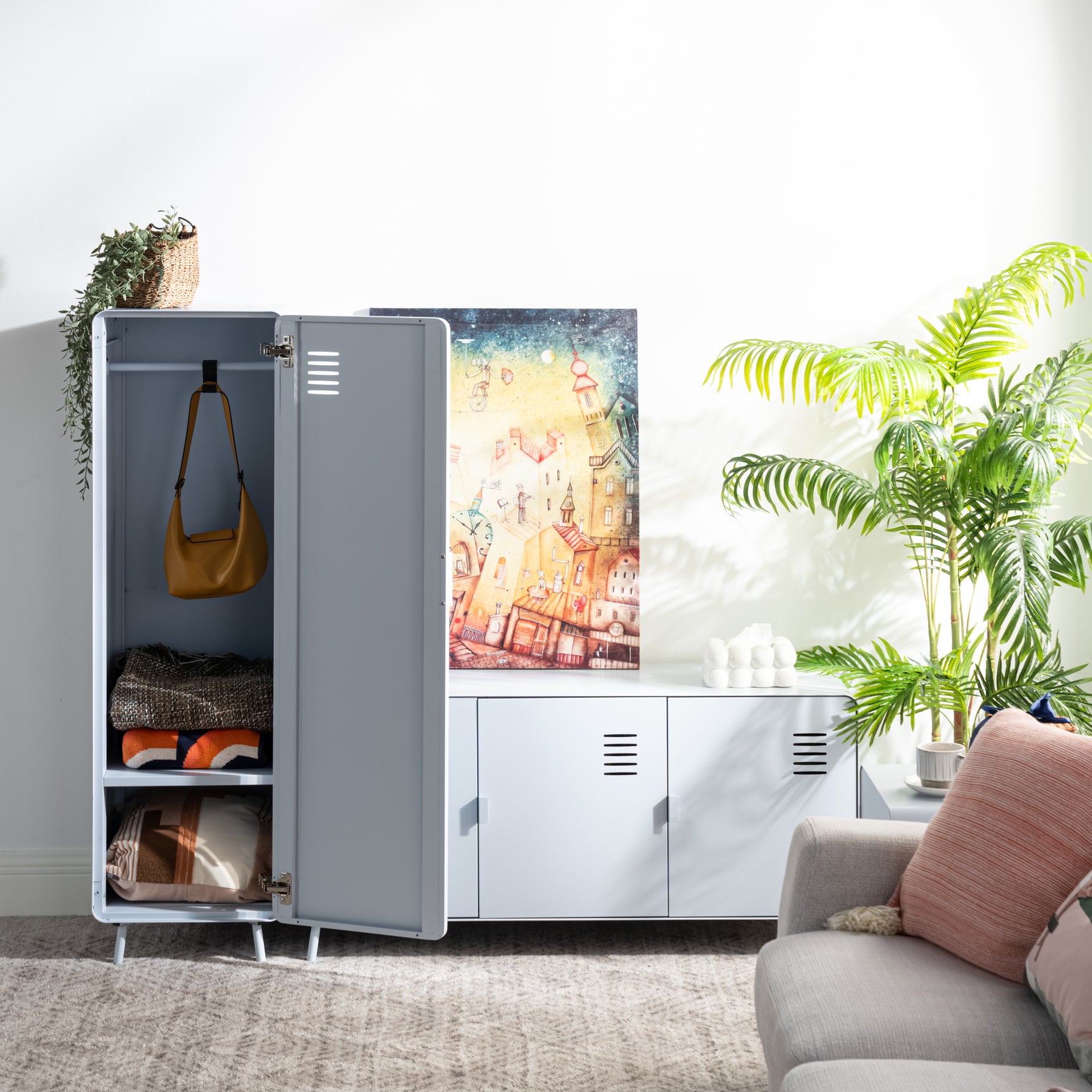 Armoire/Casier métallique blanc au style industriel avec étagères - WALNUT