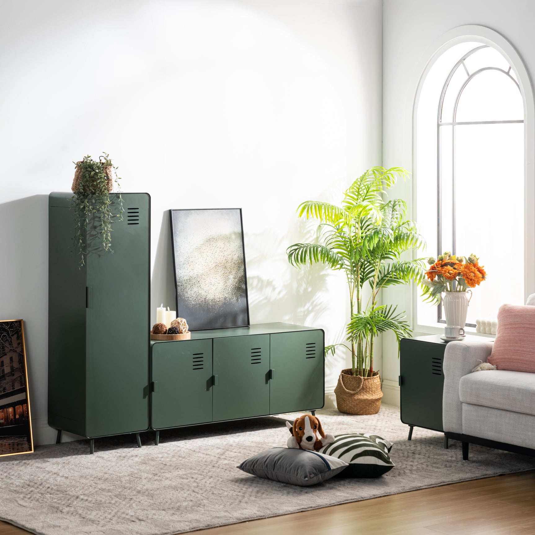 Armoire/Casier métallique vert au style industriel avec étagères - WALNUT