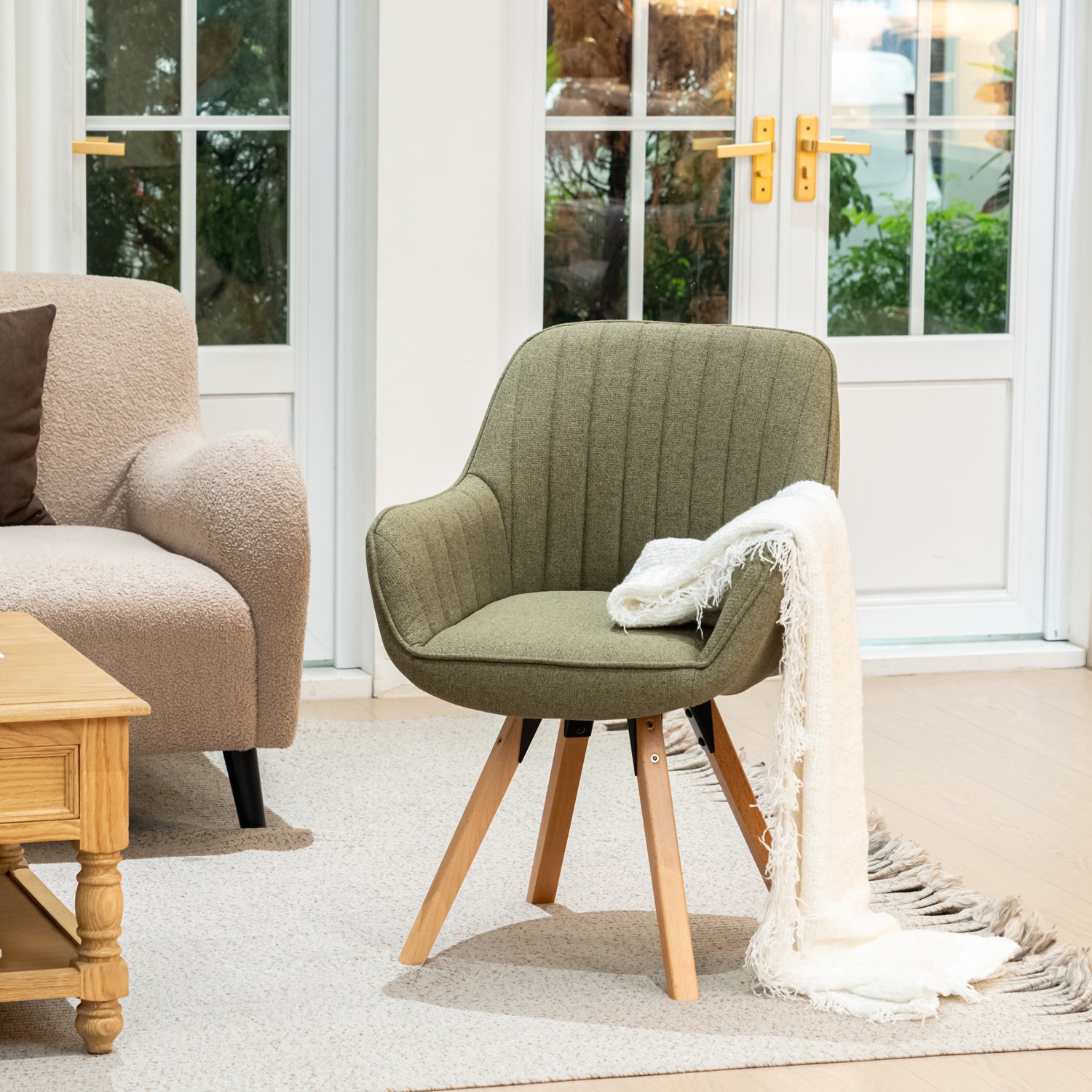 Set von 4 bequemen Esstühle in 360 ° drehbarem Grün Stoff - Carson Stoff Green 4pcs