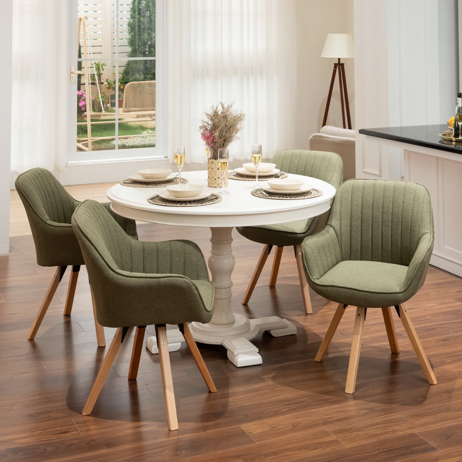 Set von 4 bequemen Esstühle in 360 ° drehbarem Grün Stoff - Carson Stoff Green 4pcs