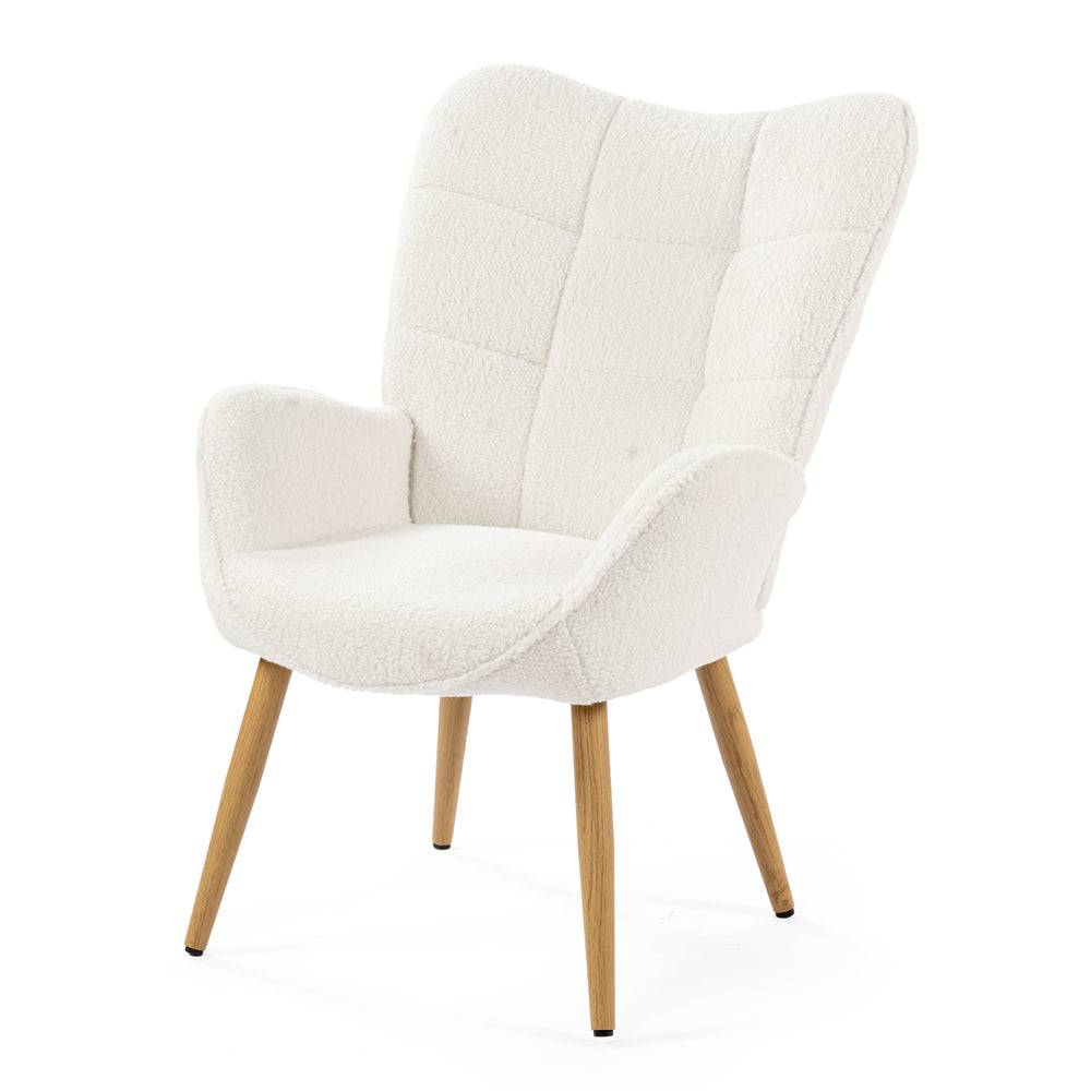 Scandinavian armchair with armrests in sheep sheeptow fabric with stitching - Kanas