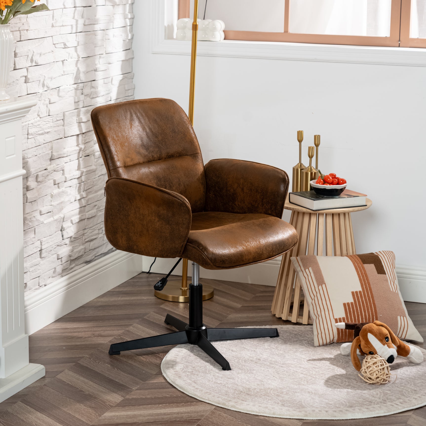 Ergonomic adjustable swivel office chair with suede armrests - THOMASINA