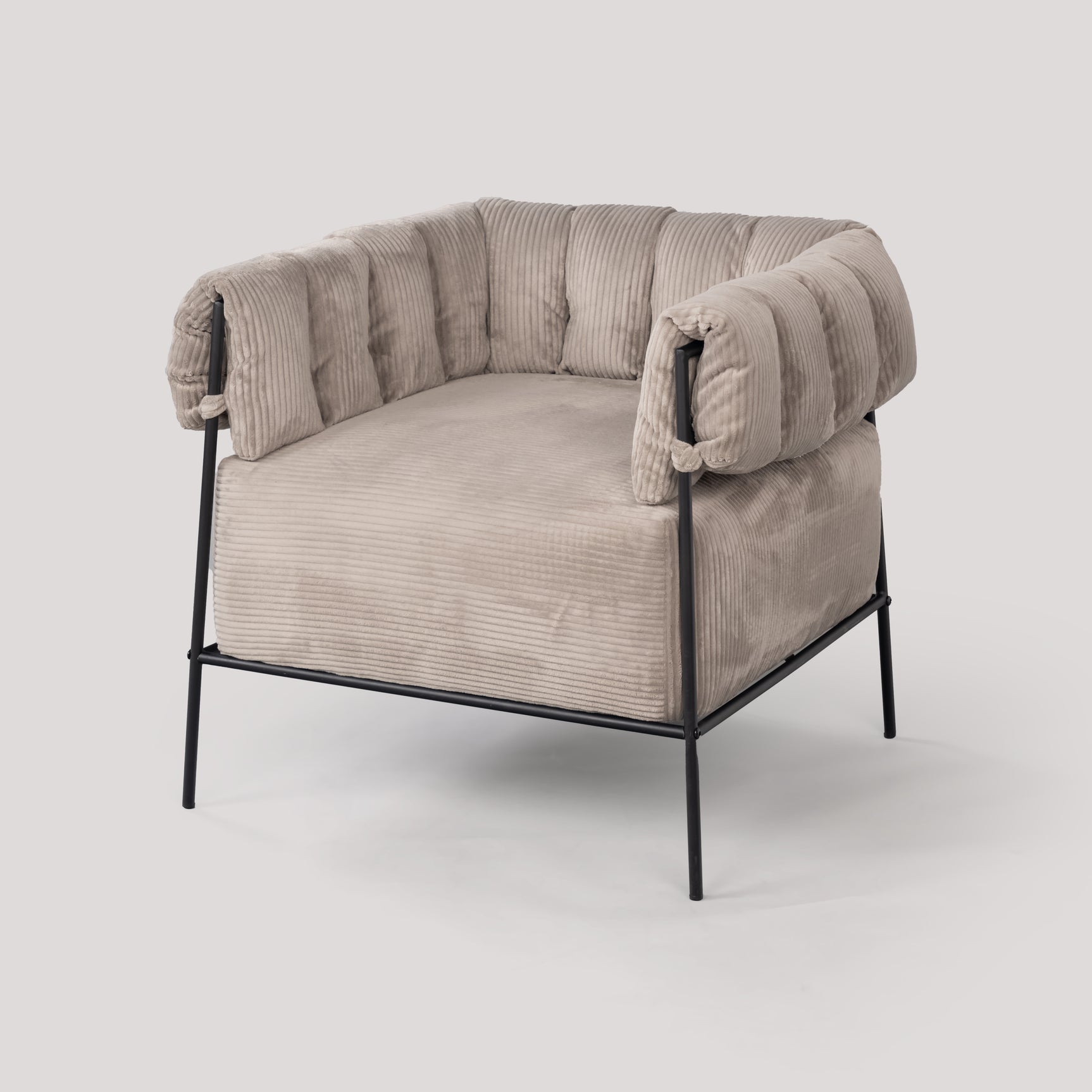 Lounge armchair with armrests in light taupe corduroy - DOMCO