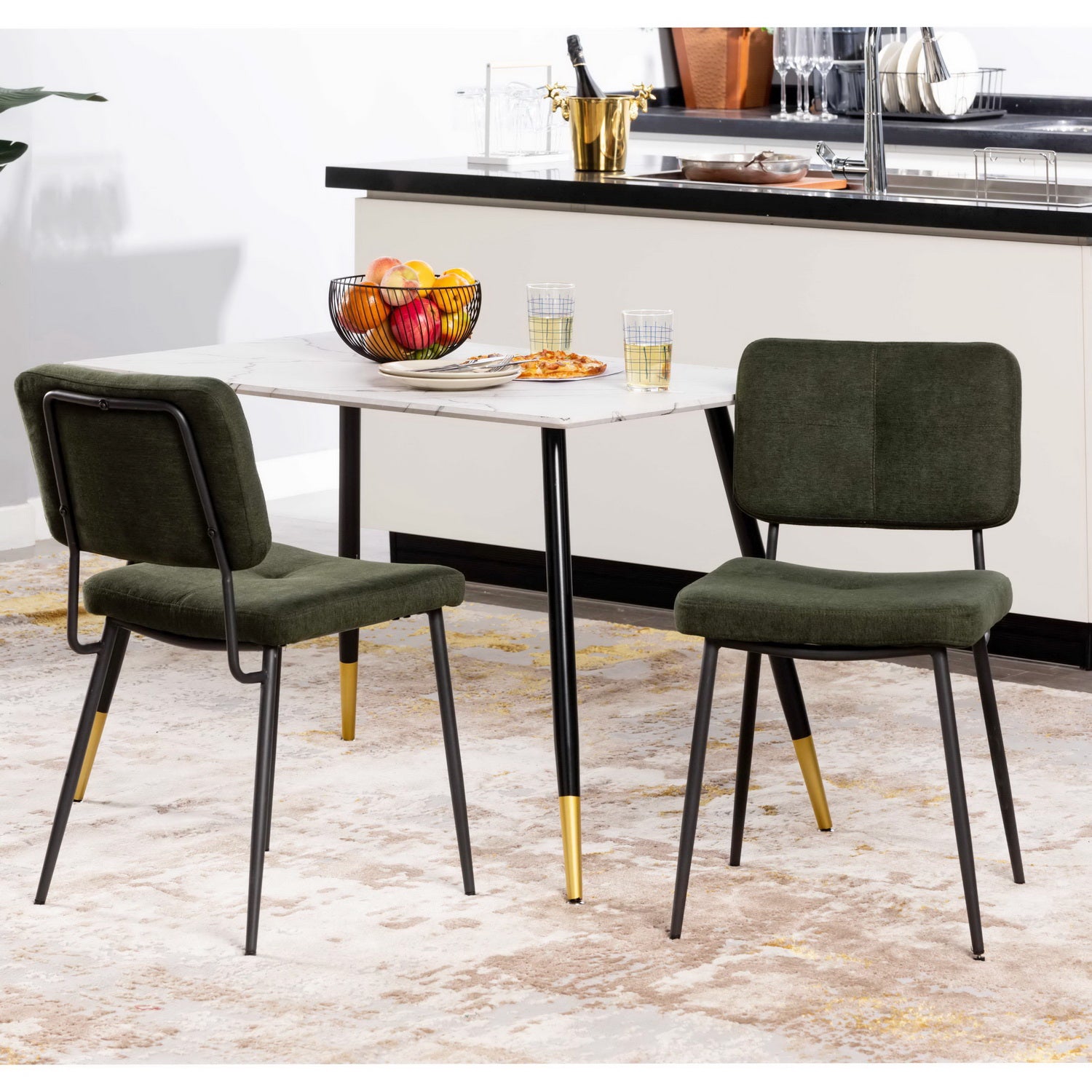 Lot de 2 chaises de salle à manger industrielles en tissu vert - KAROMI