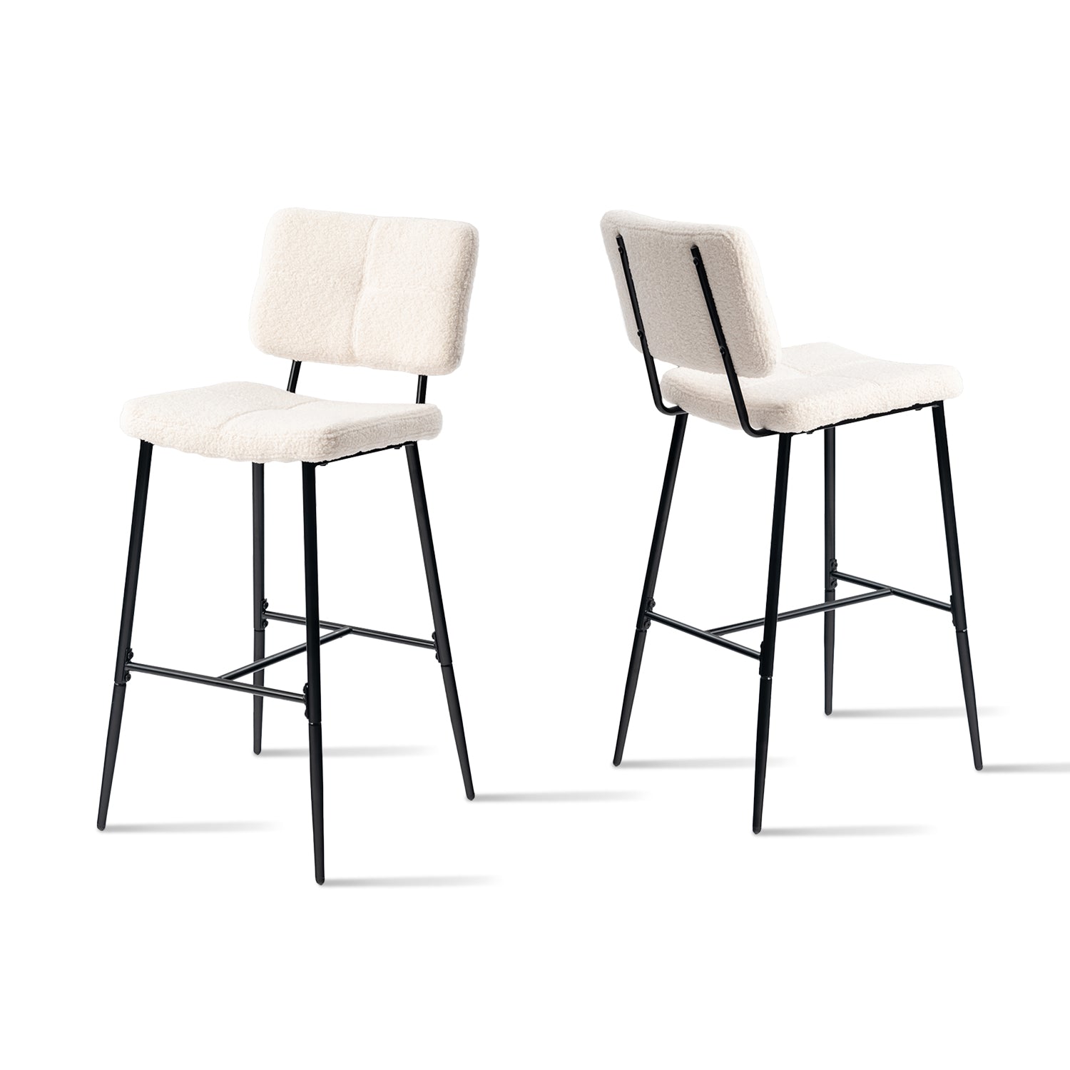 Set of 2 Scandinavian bar stools with back in beige dumpling sheepskin fabric - POMONA BAR