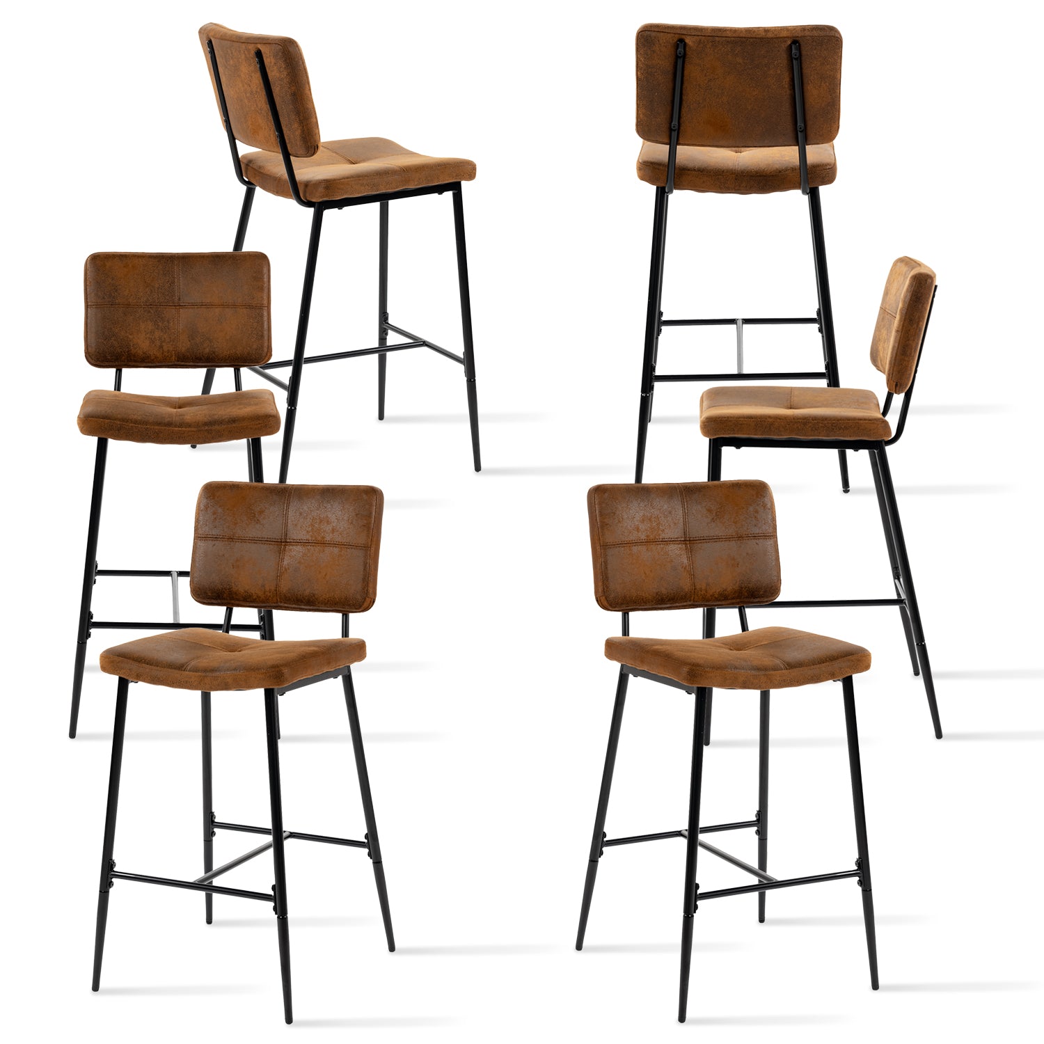 Set of 6 industrial bar stools with suede back - POMONA BAR