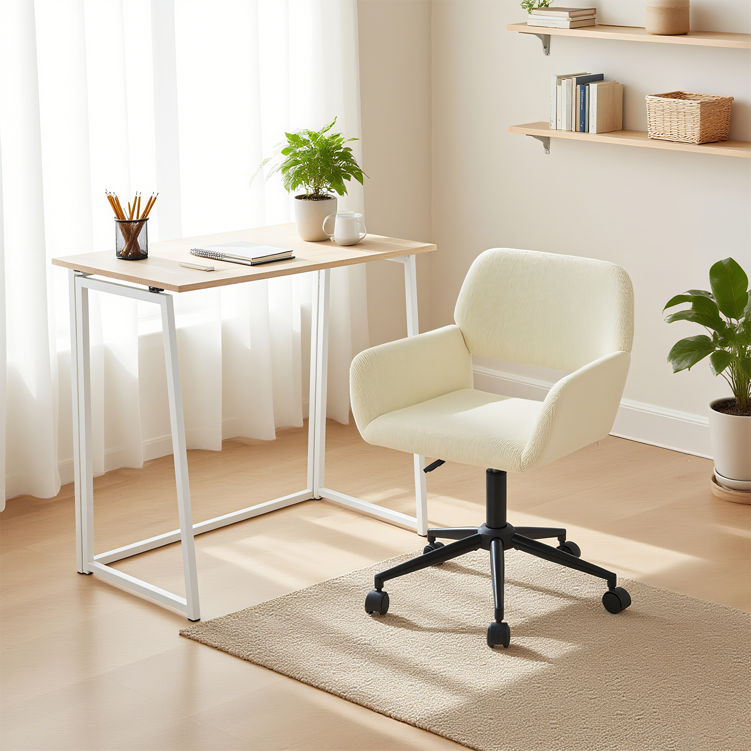 Ensemble bureau pliable et fauteuil de bureau en velours côtelé beige ââ‚?ASCOLI & ROSS