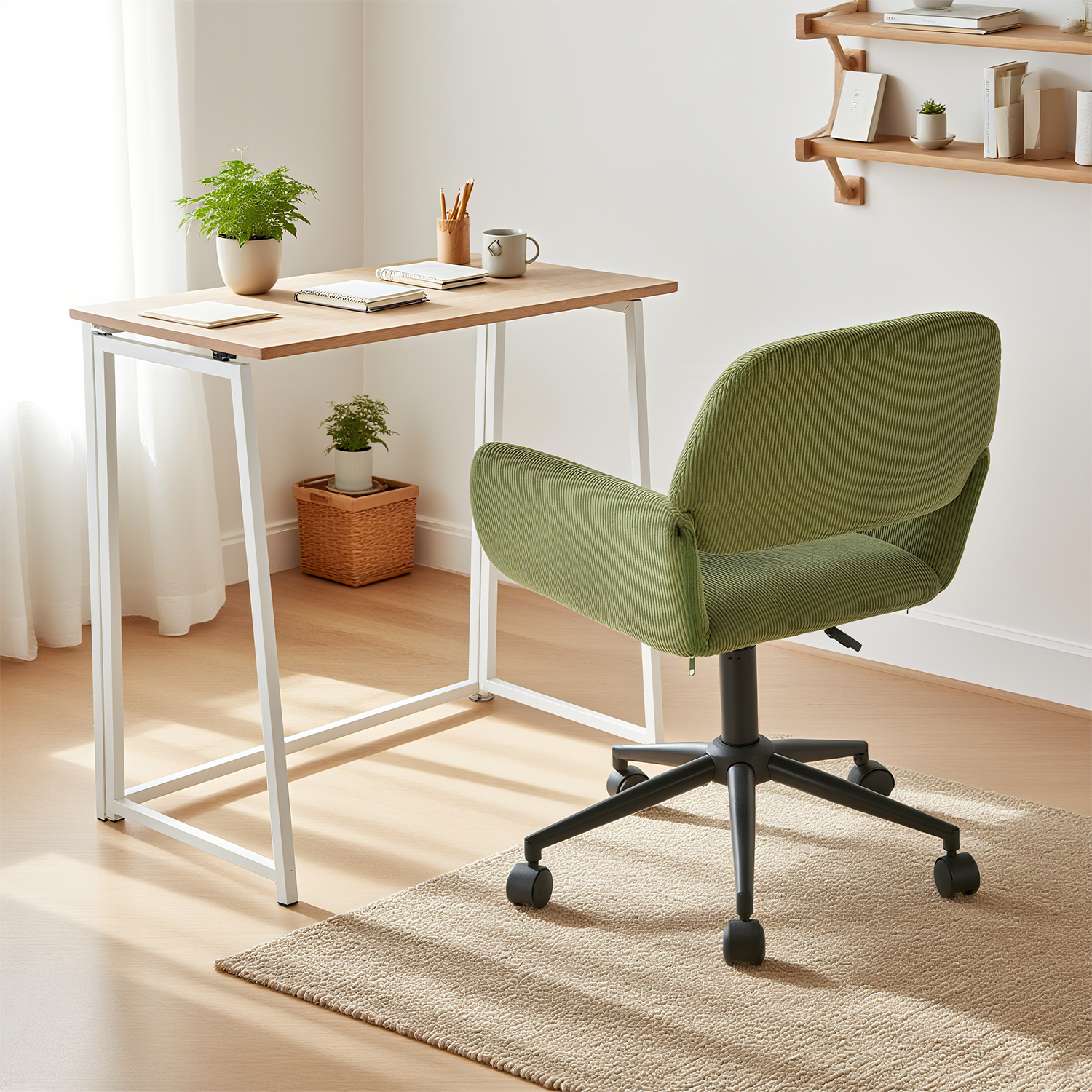 Ensemble bureau pliable et fauteuil de bureau en velours côtelé vert olive ââ‚?ASCOLI & ROSS