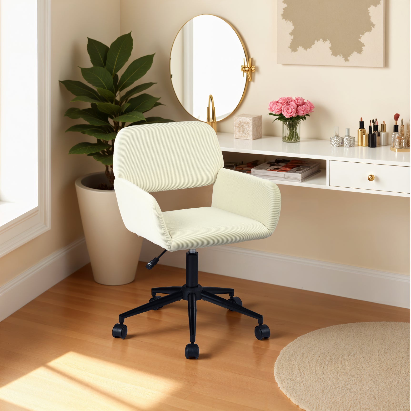 Beige gerippter Samtbüro, Höhe, einstellbar, 360 ° -Drotation - Ross