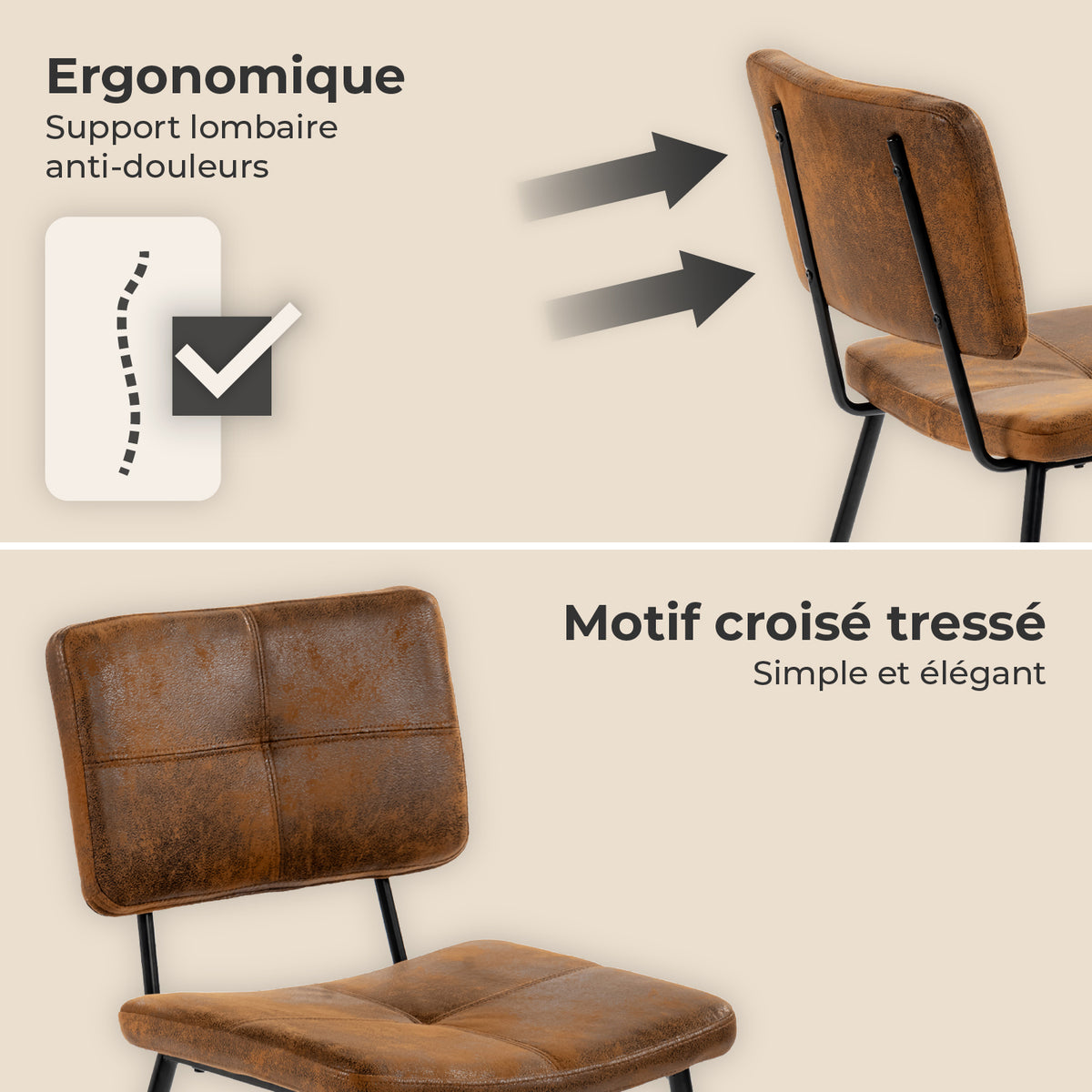 Lot de 4 chaises de salle à manger industrielles en suédine - POMONA