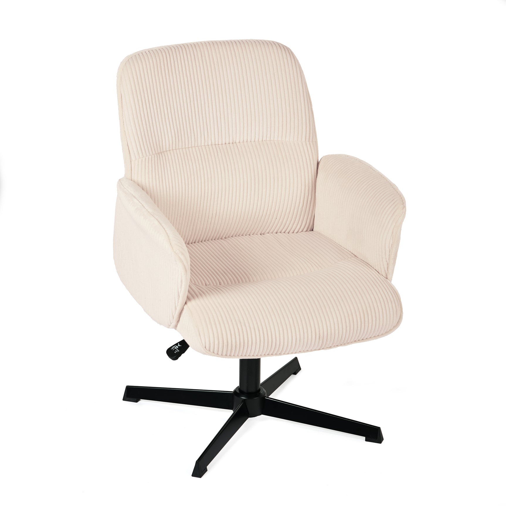 Fauteuil de bureau ergonomique pivotant et réglable avec accoudoirs en velours côtelé beige - THOMASINA