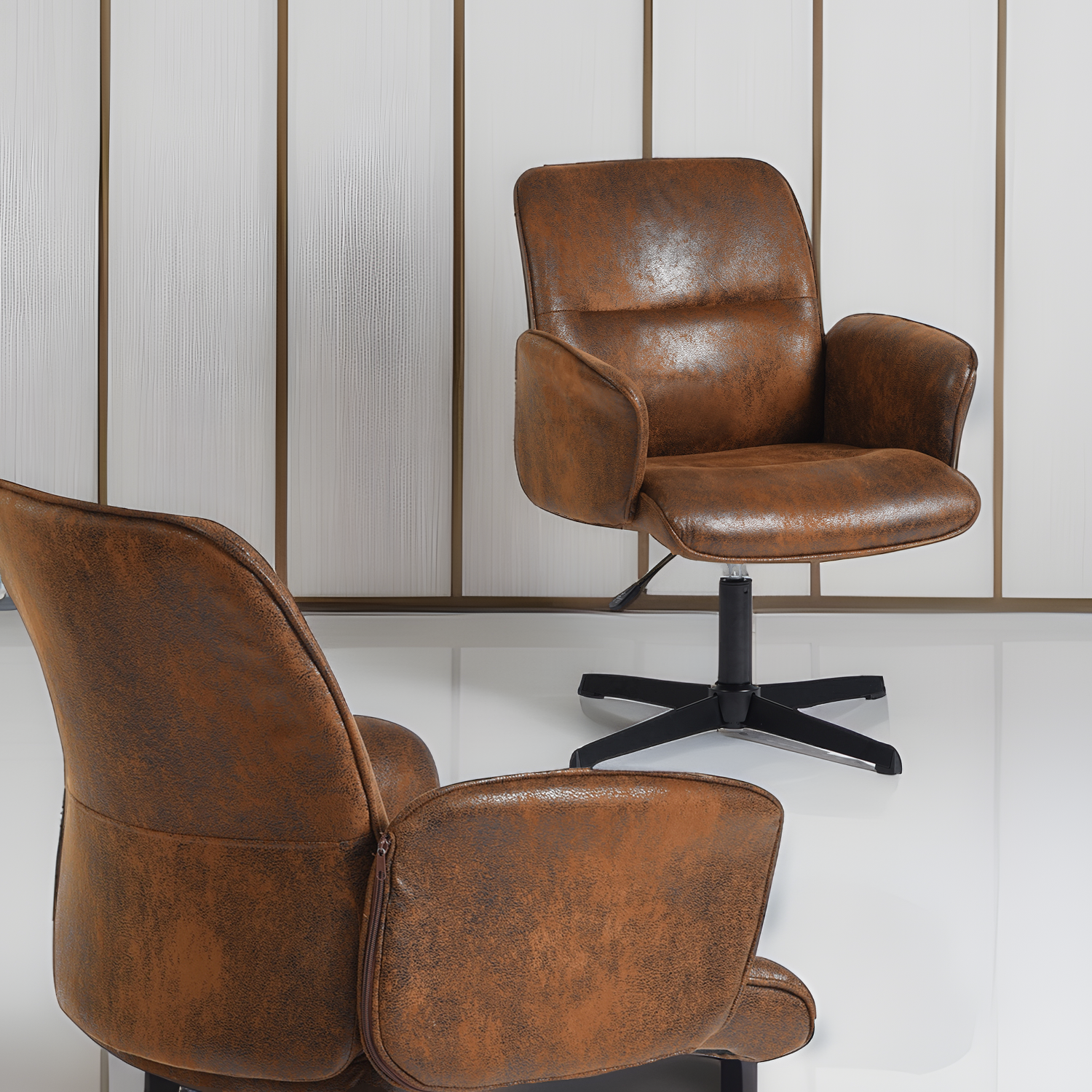 Ergonomic adjustable swivel office chair with suede armrests - THOMASINA