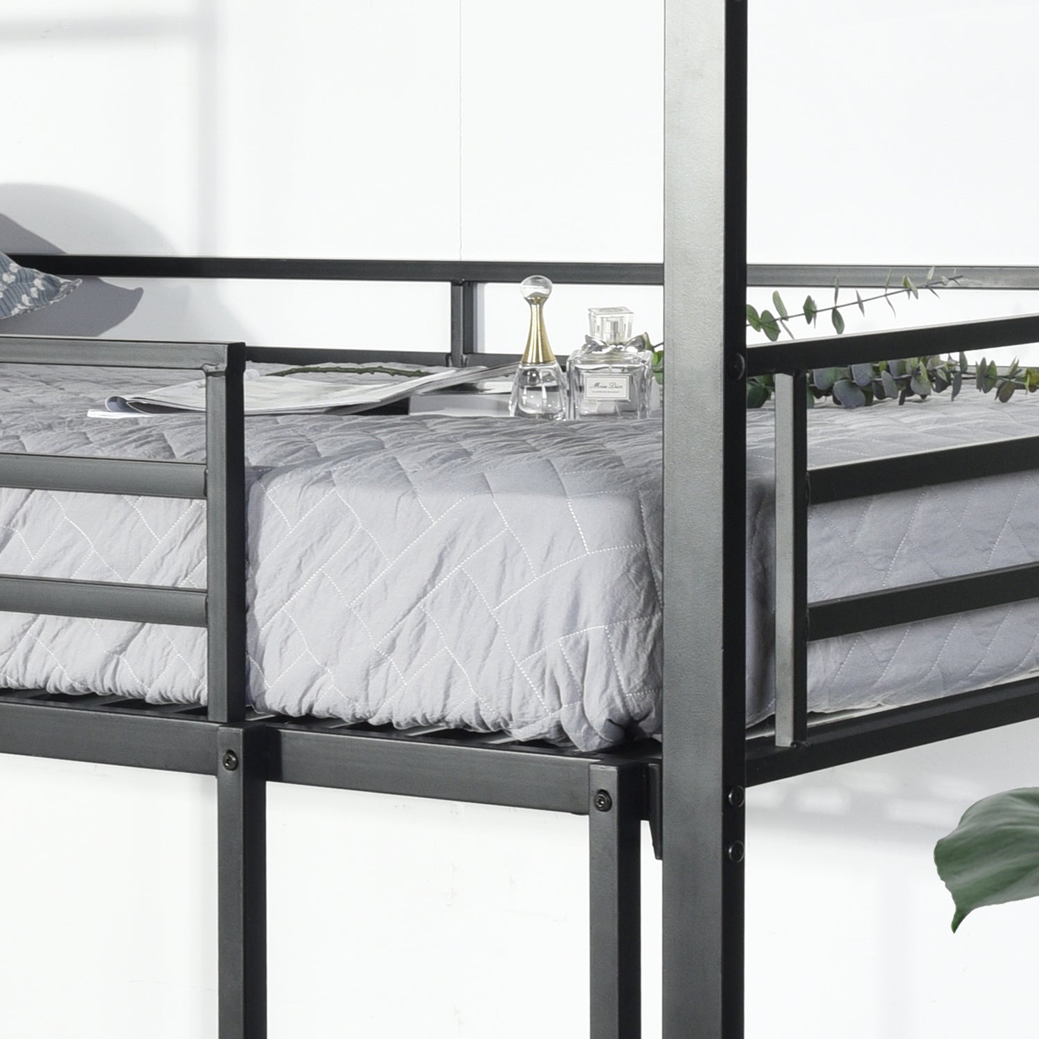 Lit superposé 3 places et 3 étages en métal noir avec échelle 90x190cm (matelas non inclus) - TRIO 3 RECTANGULAR BLACK