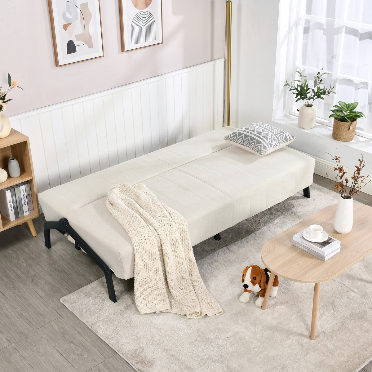 Canapé-lit en tissu beige - UNITY