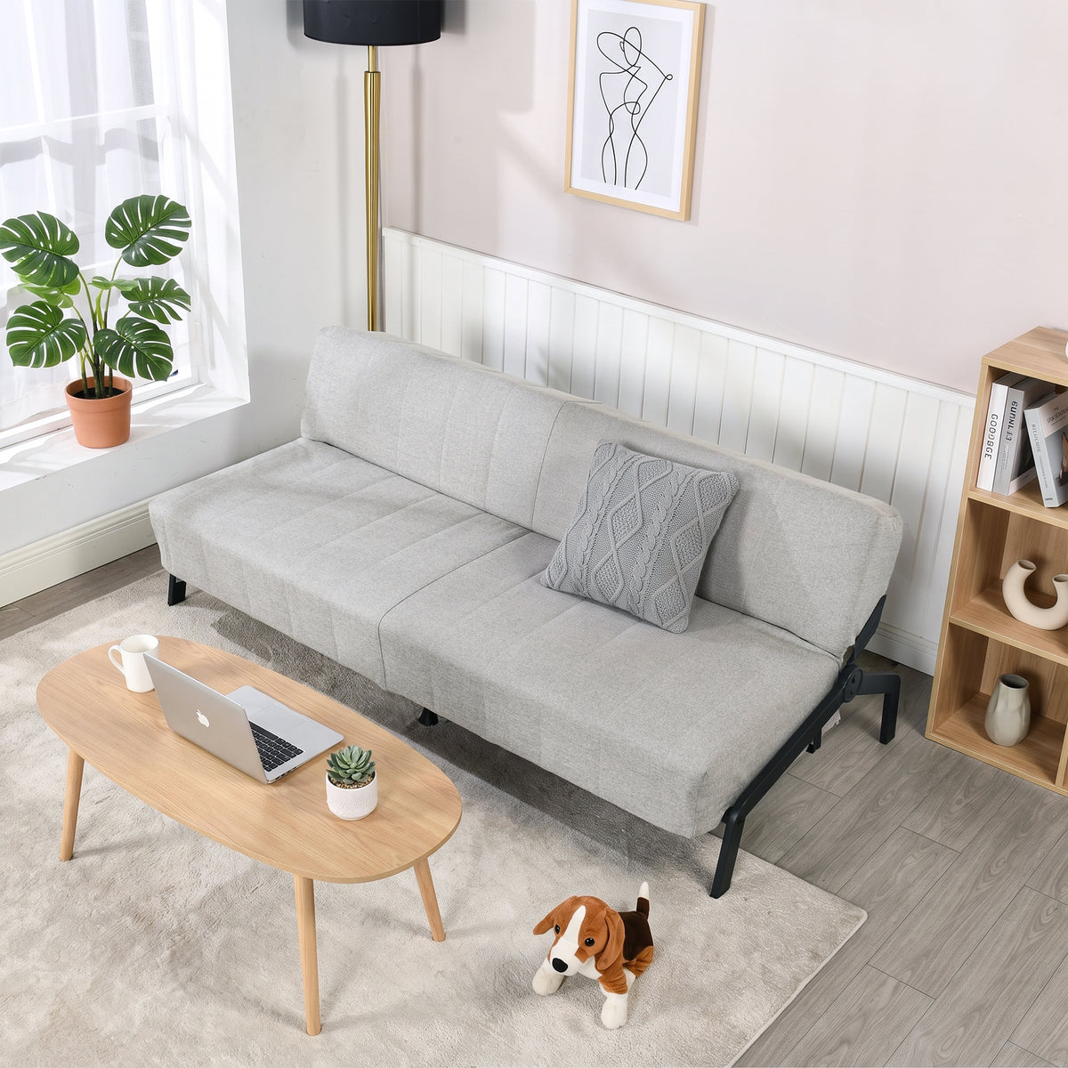 2-Sitzer-Sofa aus beigem Stoff im skandinavischen Stil – AHBARM