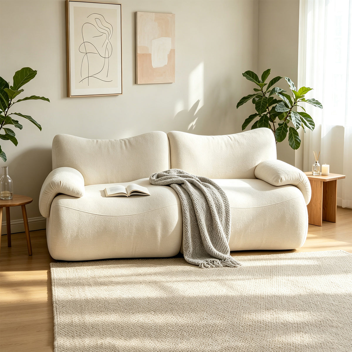 2-seater sofa bed in dark gray fabric with side pockets, modern convertible sofa