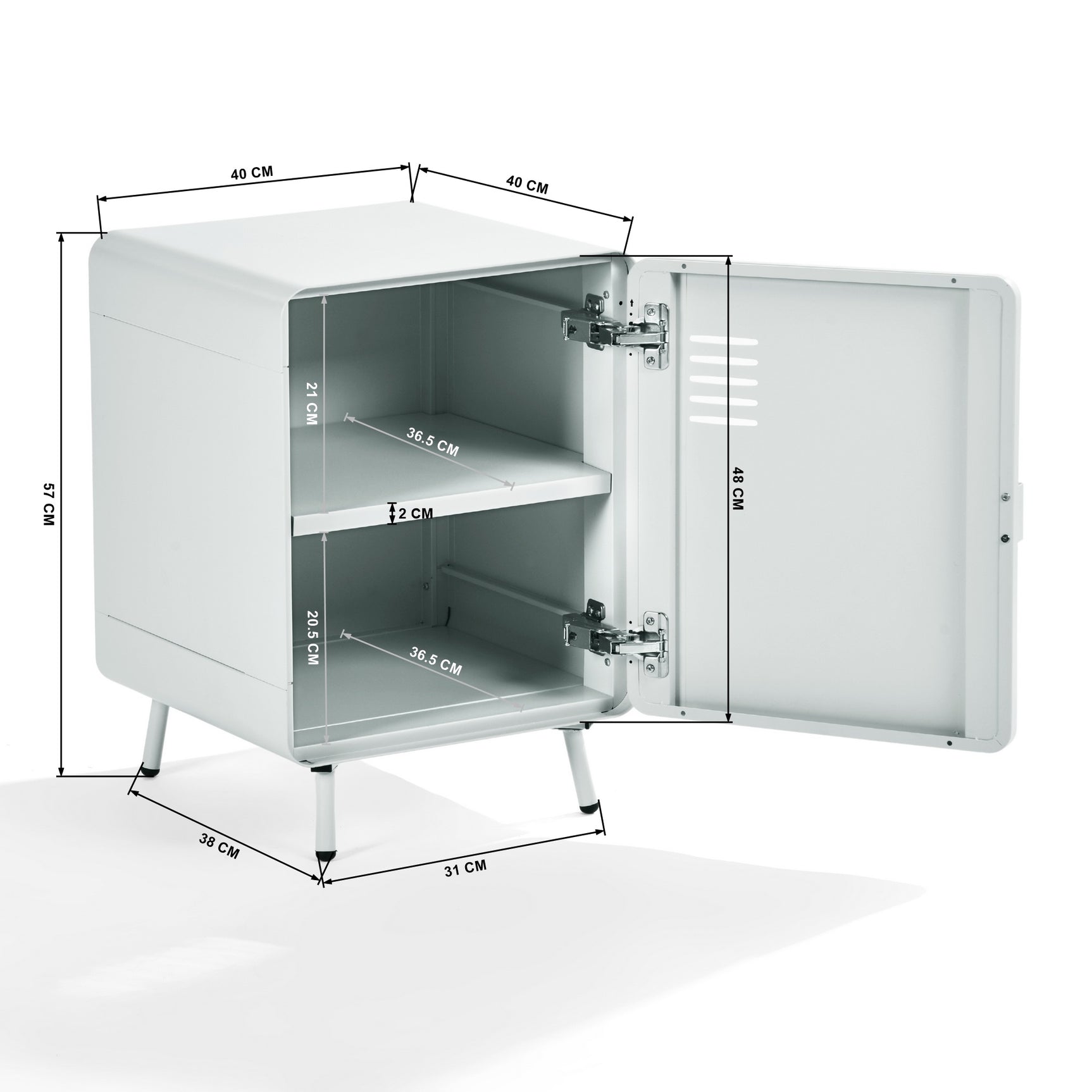 Table de chevet en métal blanc style industriel avec rangement et étagère - WALNUT