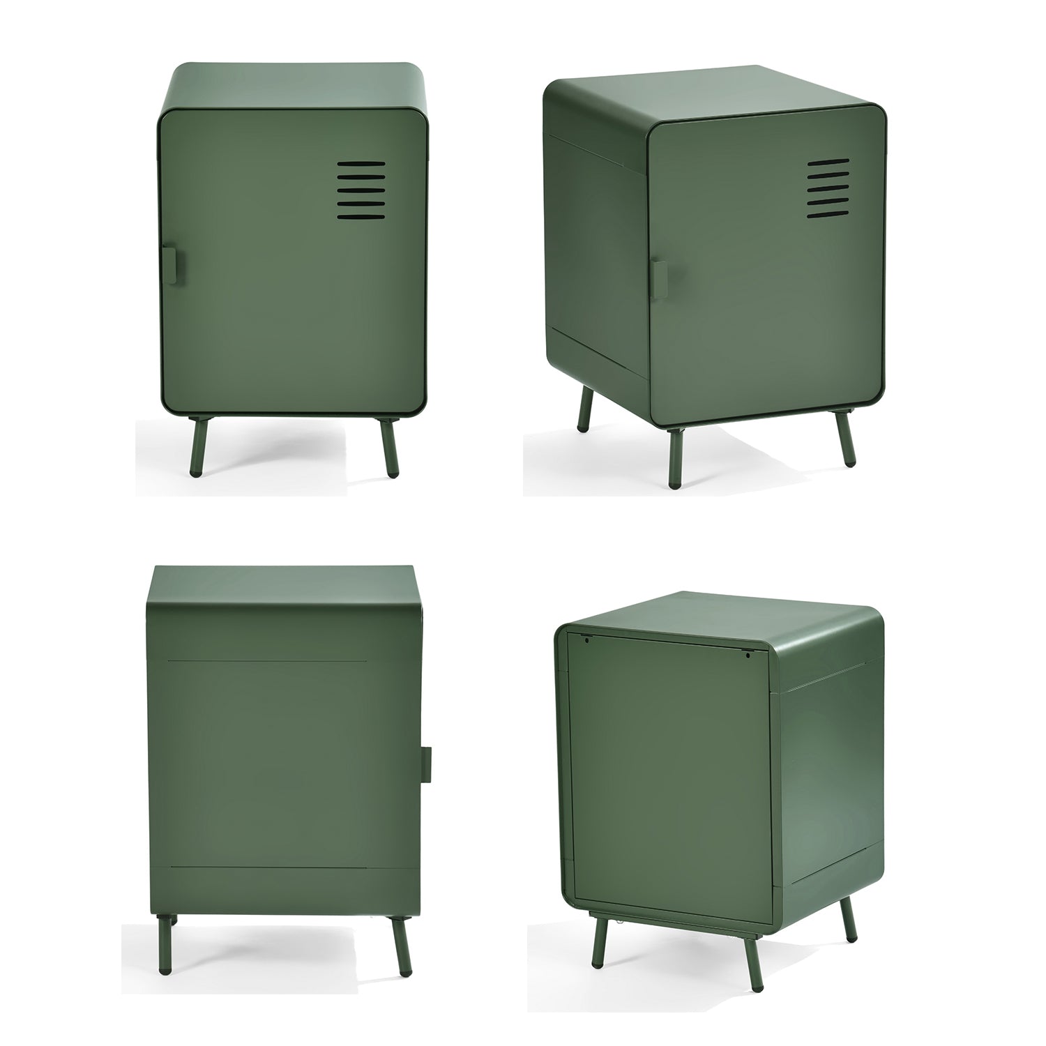 Table de chevet en métal vert style industriel avec rangement et étagère - WALNUT