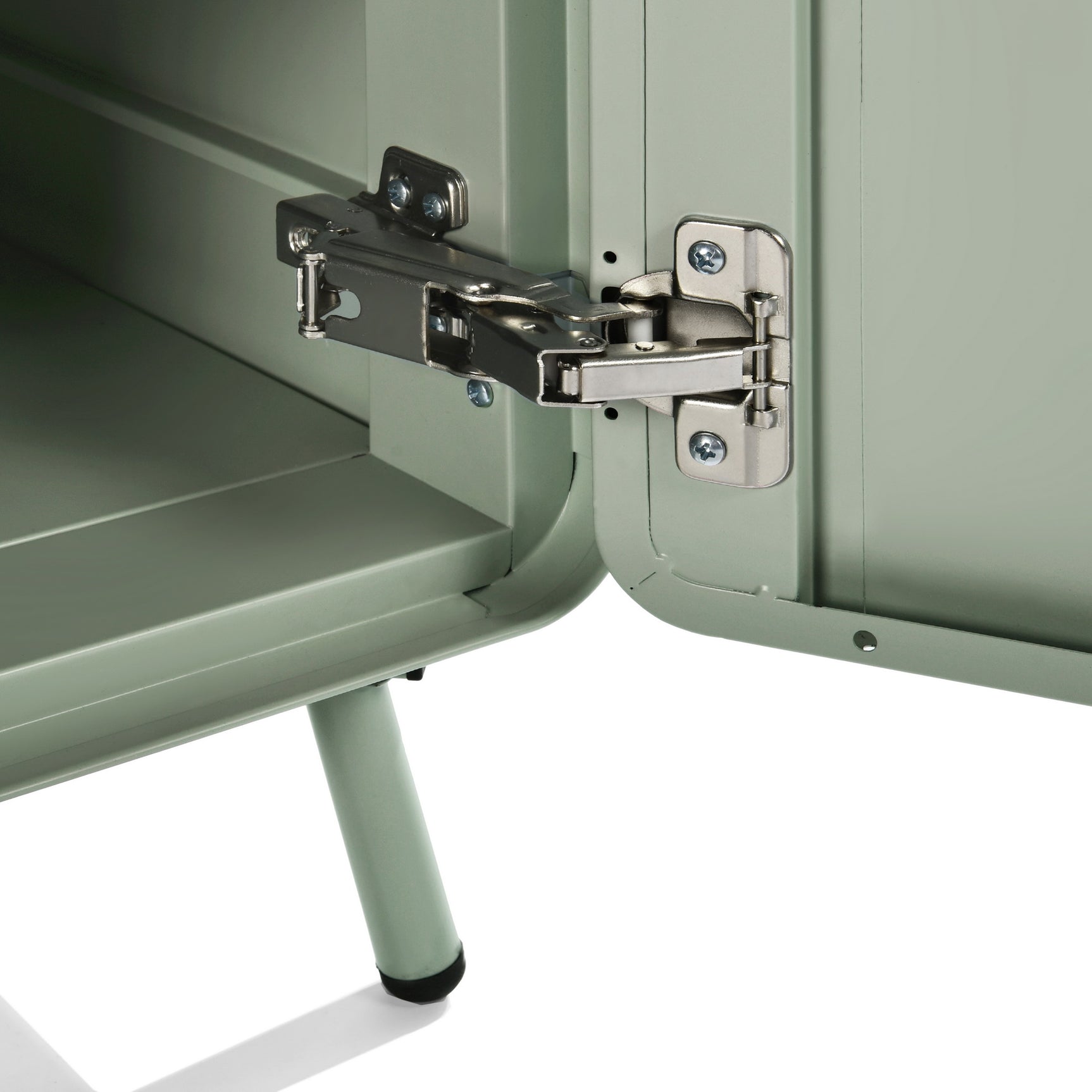 Table de chevet en métal vert clair style industriel avec rangement et étagère - WALNUT