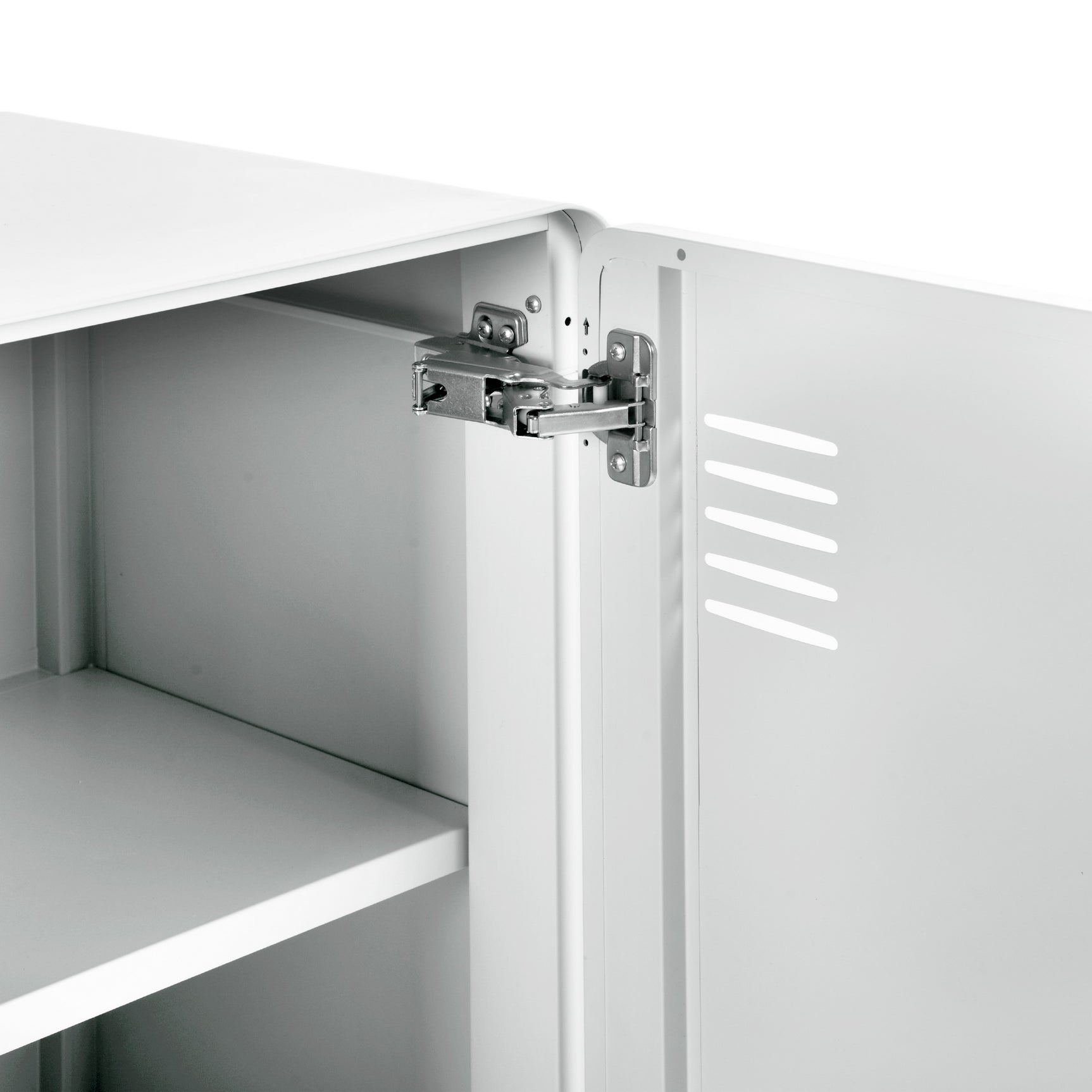 Weißes Metallschrank/Metallschließfach mit industriellem Stil mit Regalen und 2 Türen aus Walnuss