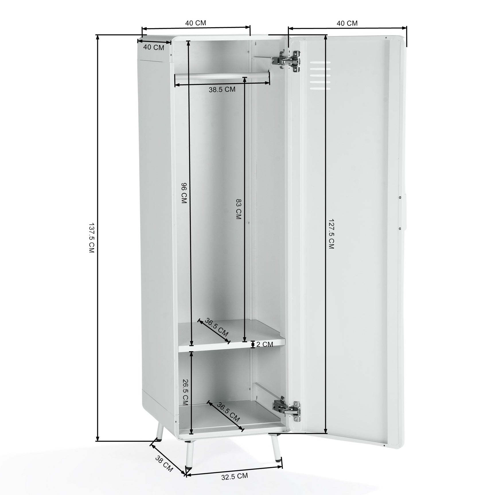 Armoire/Casier métallique blanc au style industriel avec étagères - WALNUT